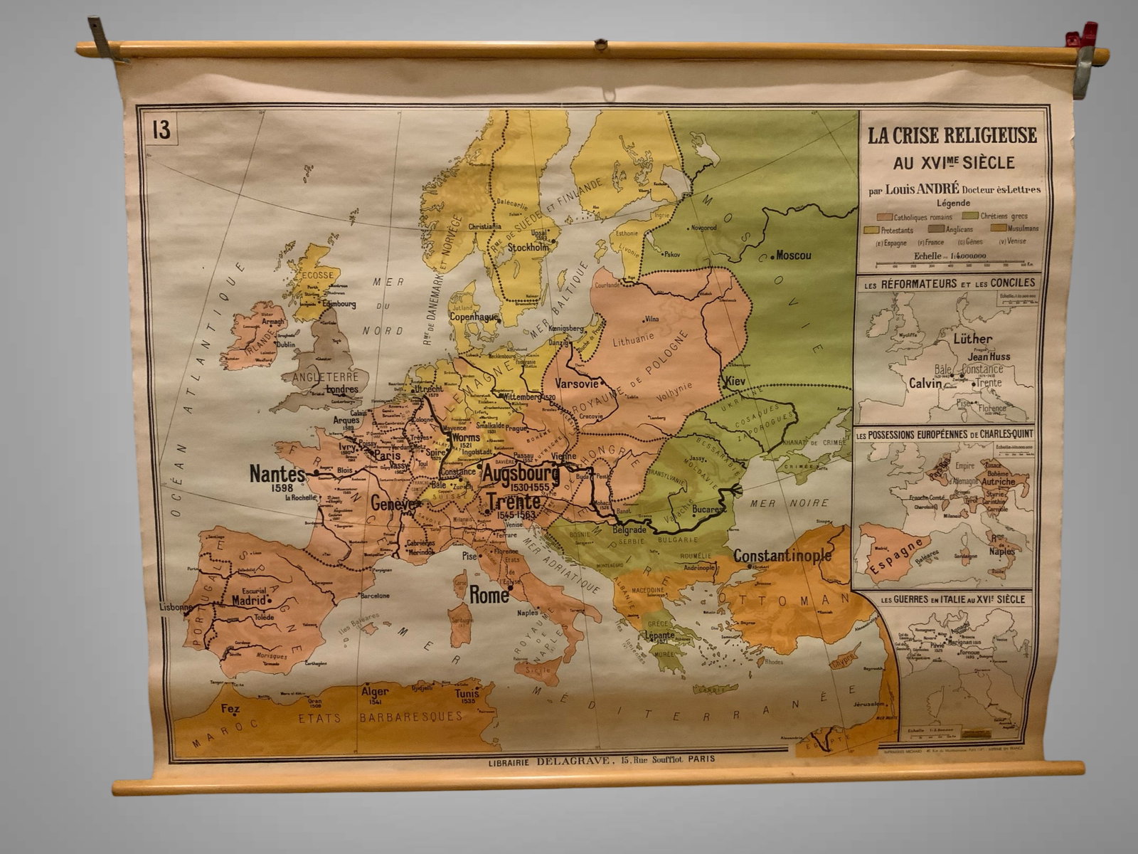 Vtg French Educational Map LA CRISE RELIGEUSE AUX XVI ME SIÈCLE Librairie Delagrave (1 of 4)