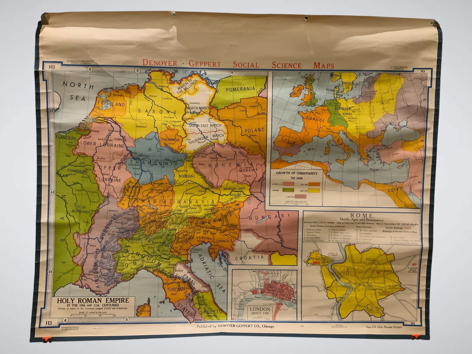 Vtg Educational Wall Map HOLY ROMAN EMPIRE in the 10th and 11th Centuries Denoyer-Geppert (1 of 4)