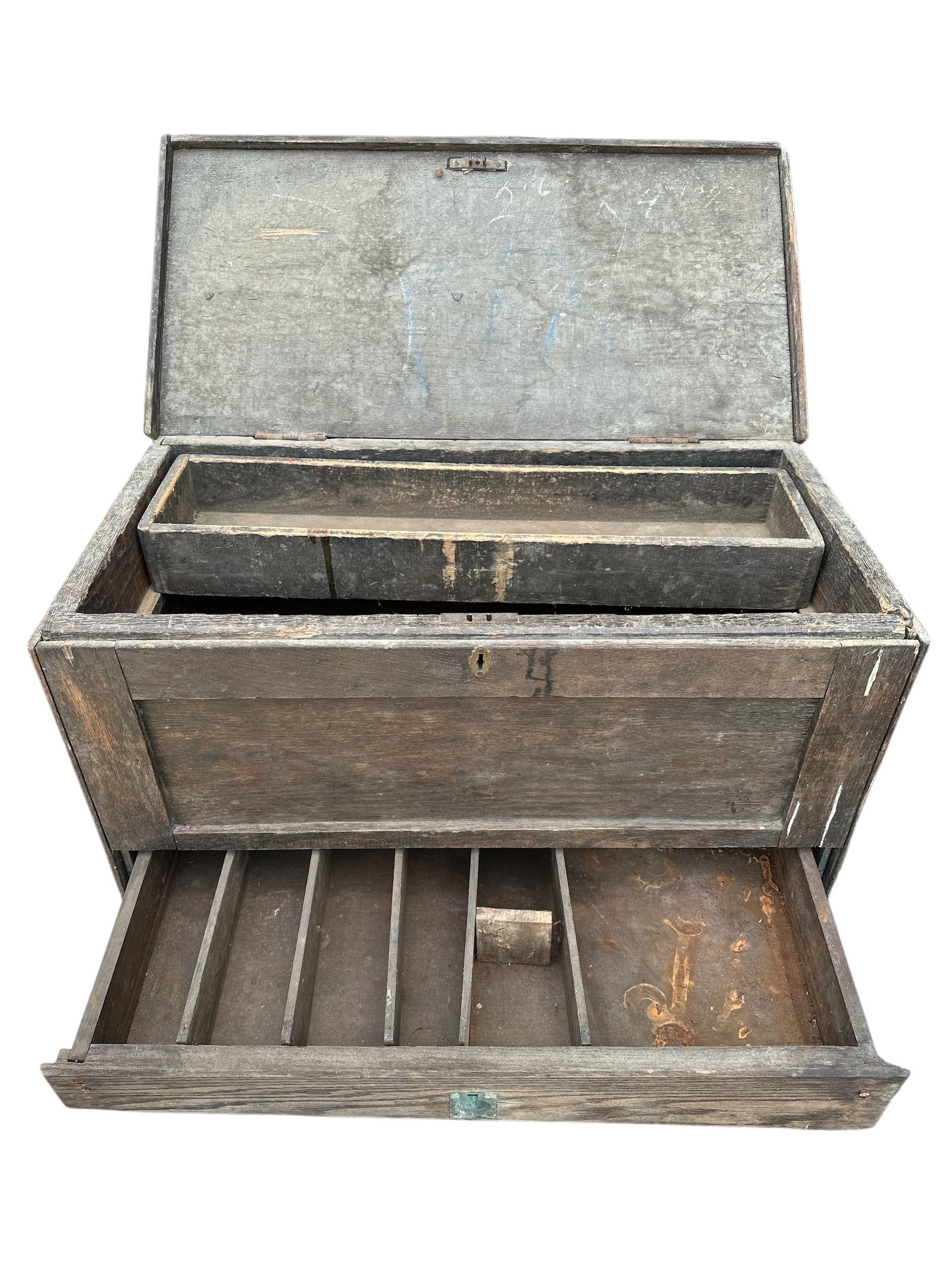Vtg One-drawer Wooden Tool Box with Tray Insert (1 of 6)