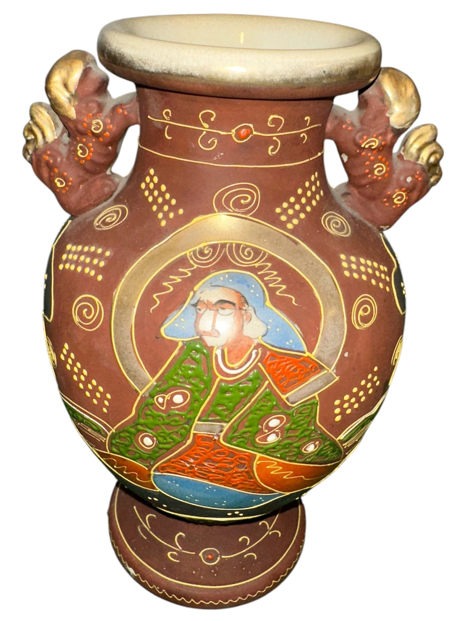 Vintage Japanese Satsuma Vase w/ Foo Dog Handles (1 of 7)