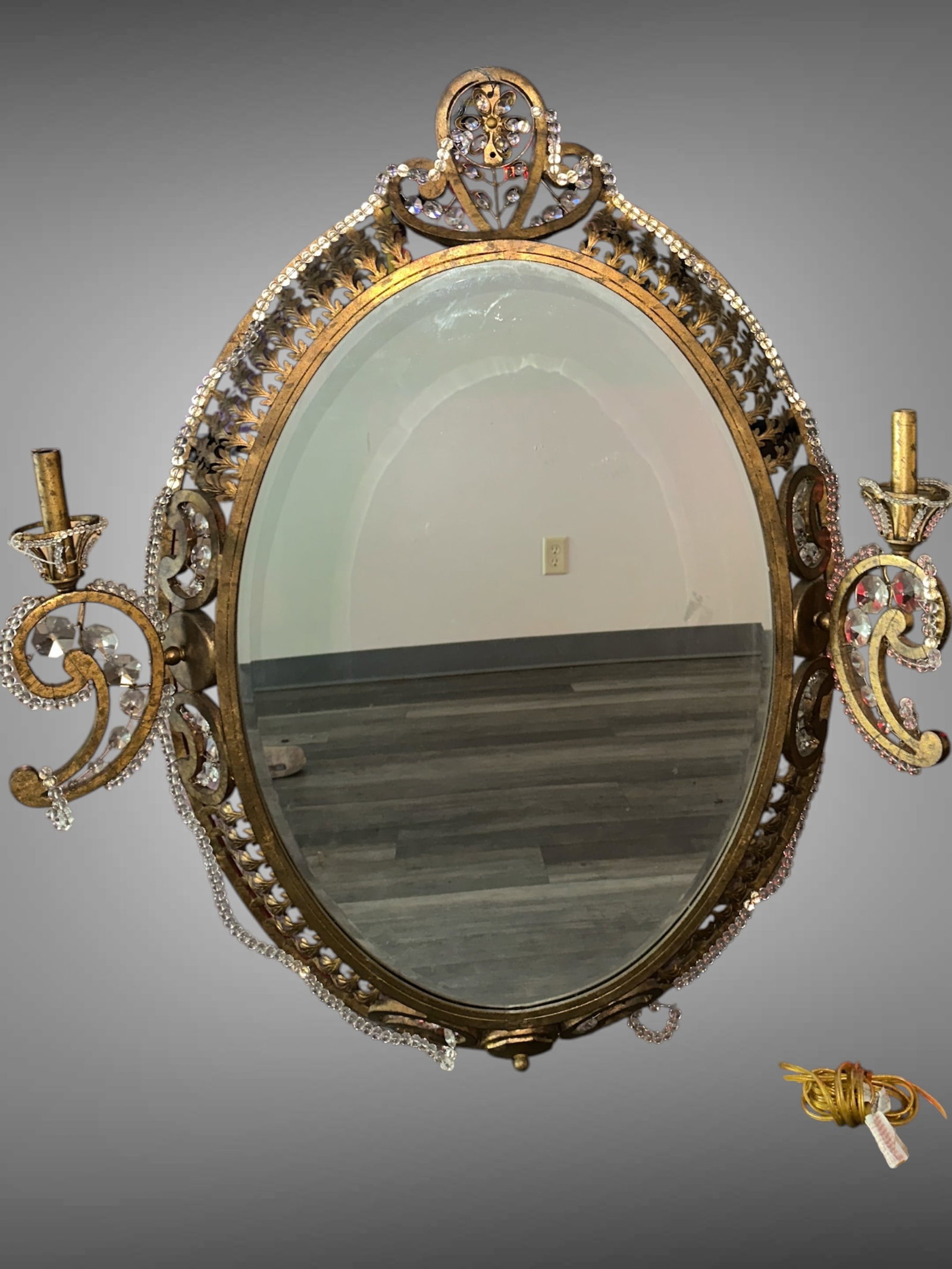 Quoizel Metal Openwork Framed Girandole Oval Beveled Wall Mirror (1 of 7)