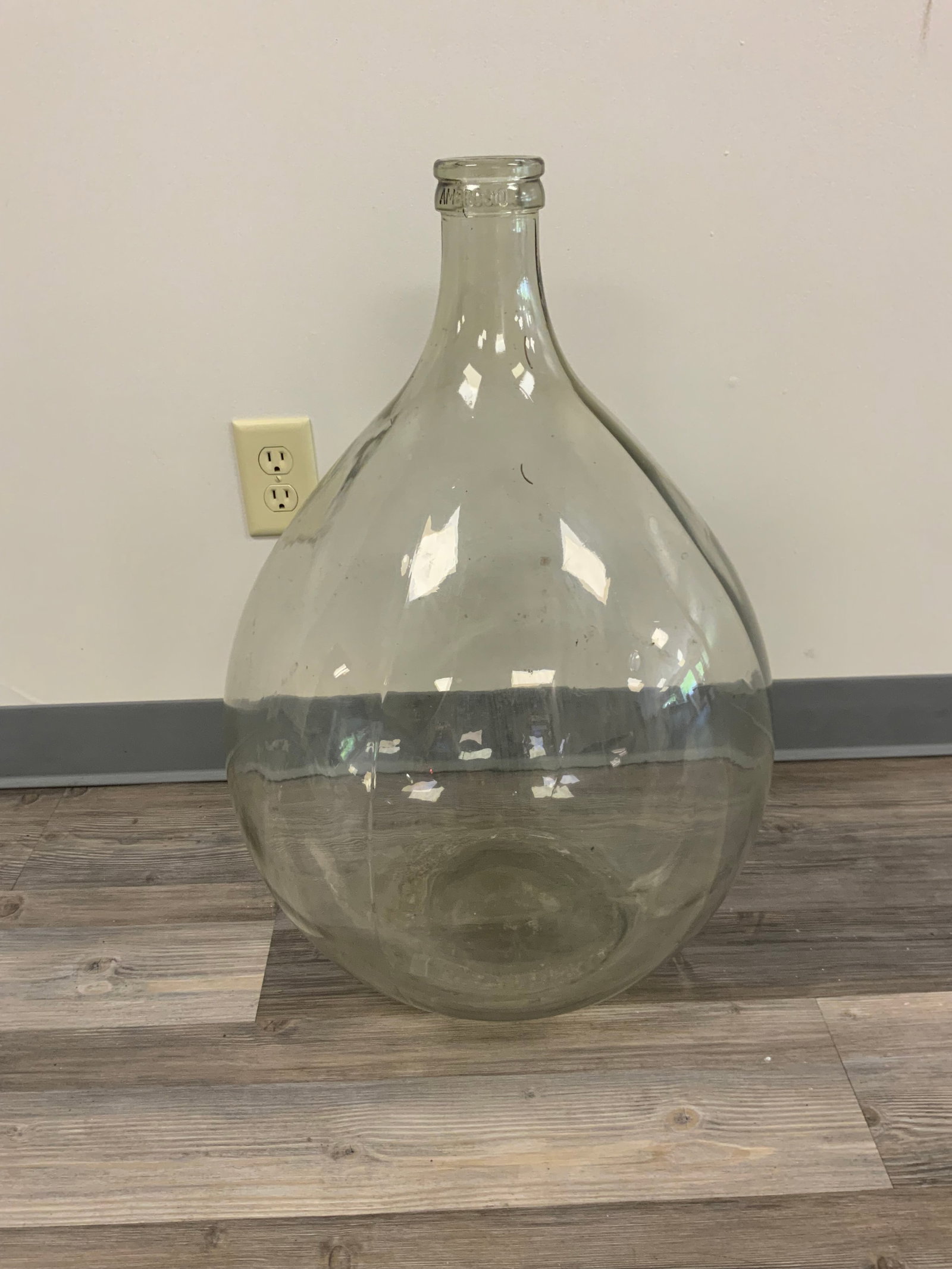 Vtg Ambrosio Demijohn Bottle / Carboy: Vtg Ambrosio Demijohn Bottle / Carboy. Features several characteristics glass irregularities of the time period. 26" tall, about 16" diameter. .>>>>>>>>>>>>>>READ—-READ—-READ—-Shipping for this