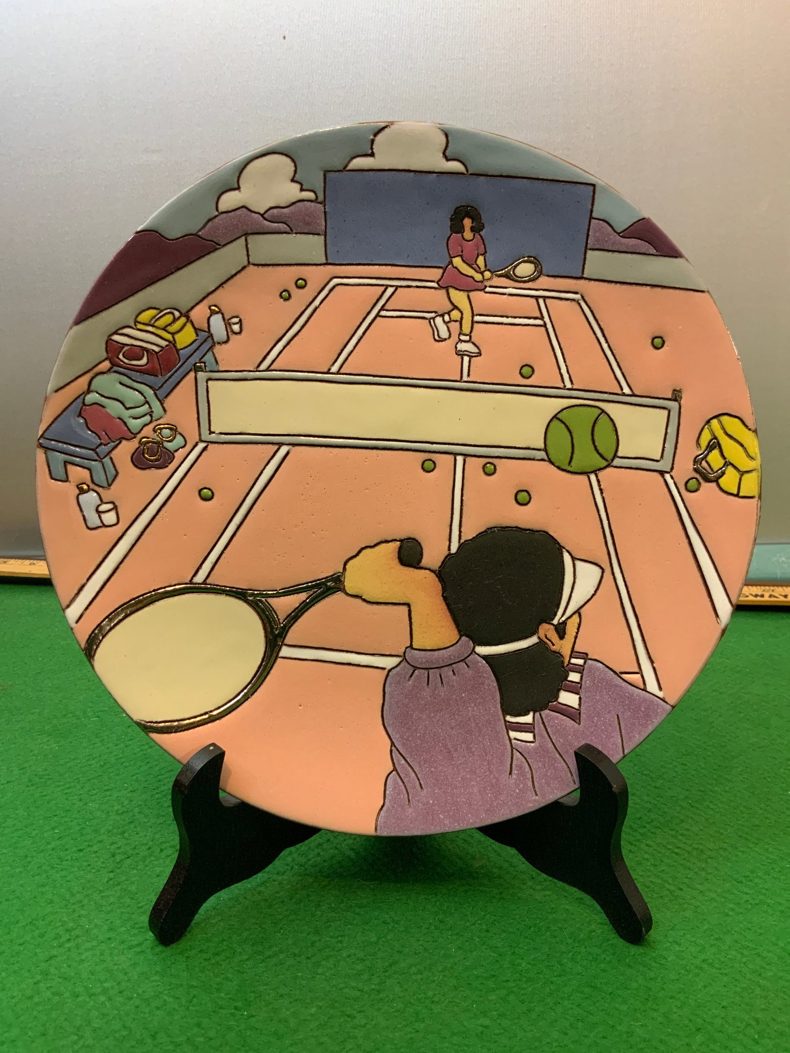 Judy Miller Decorative Collectible Plate Women Playing Tennis: Judy Miller Decorative Collectible Plate Women Playing Tennis. 10 1/2"diameter. .>>>>>>>>>>>>>>READ—-READ—-READ—-Shipping for this lot is available ONLY THROUGH LIVEAUCTIONEERS/LIVESHIPPING. We 