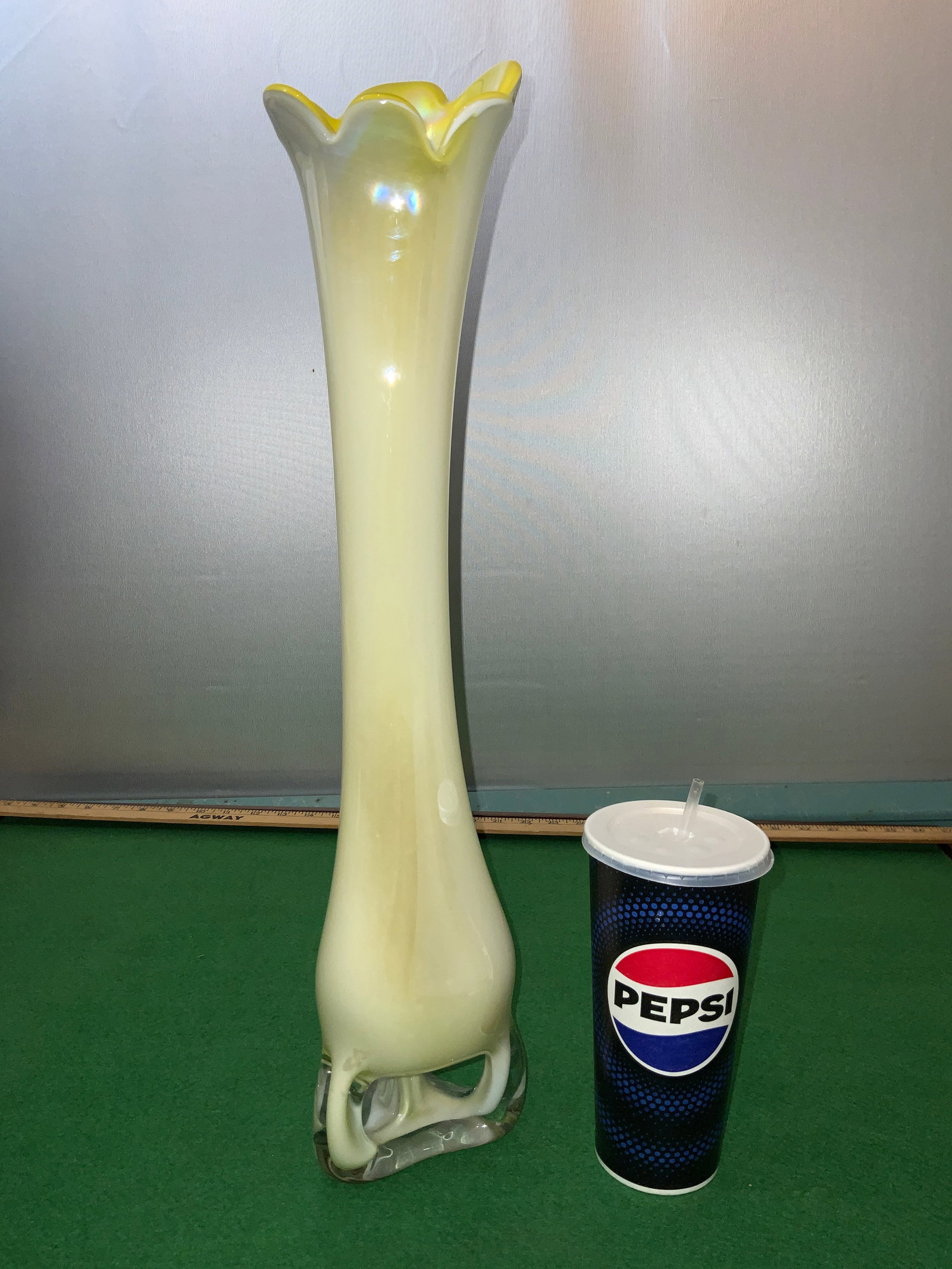 Mid-century Viking Glass Cased Yellow Tall Art Glass Vase (1 of 7)