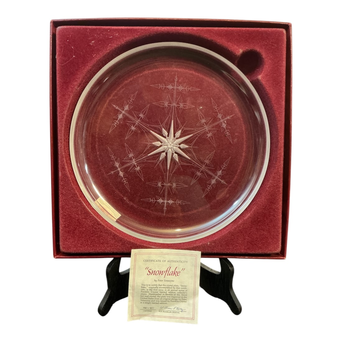 Vintage 1977 Franklin Crystal Plate 'Snowflake' by Peter Yenawine (1 of 3)