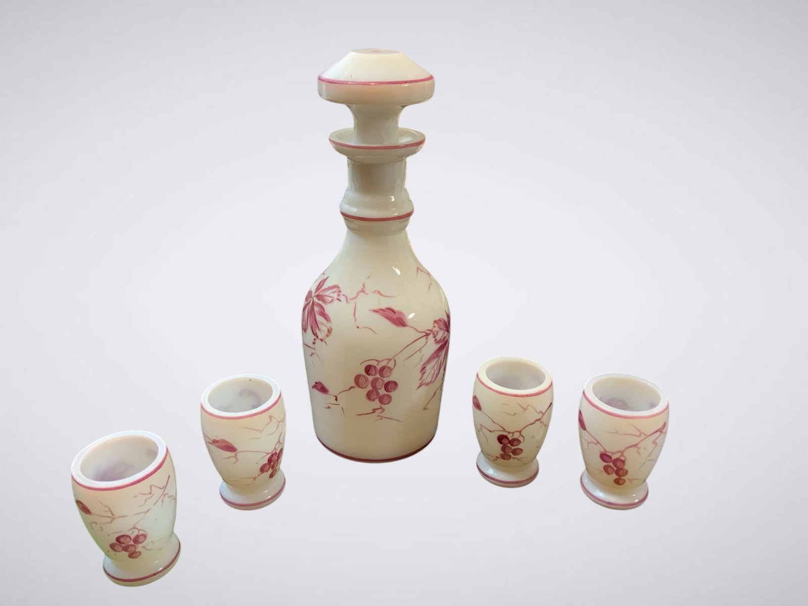 Vintage Milkglass Decanter and Cordials Set for Saki or Liqueur Service (1 of 4)