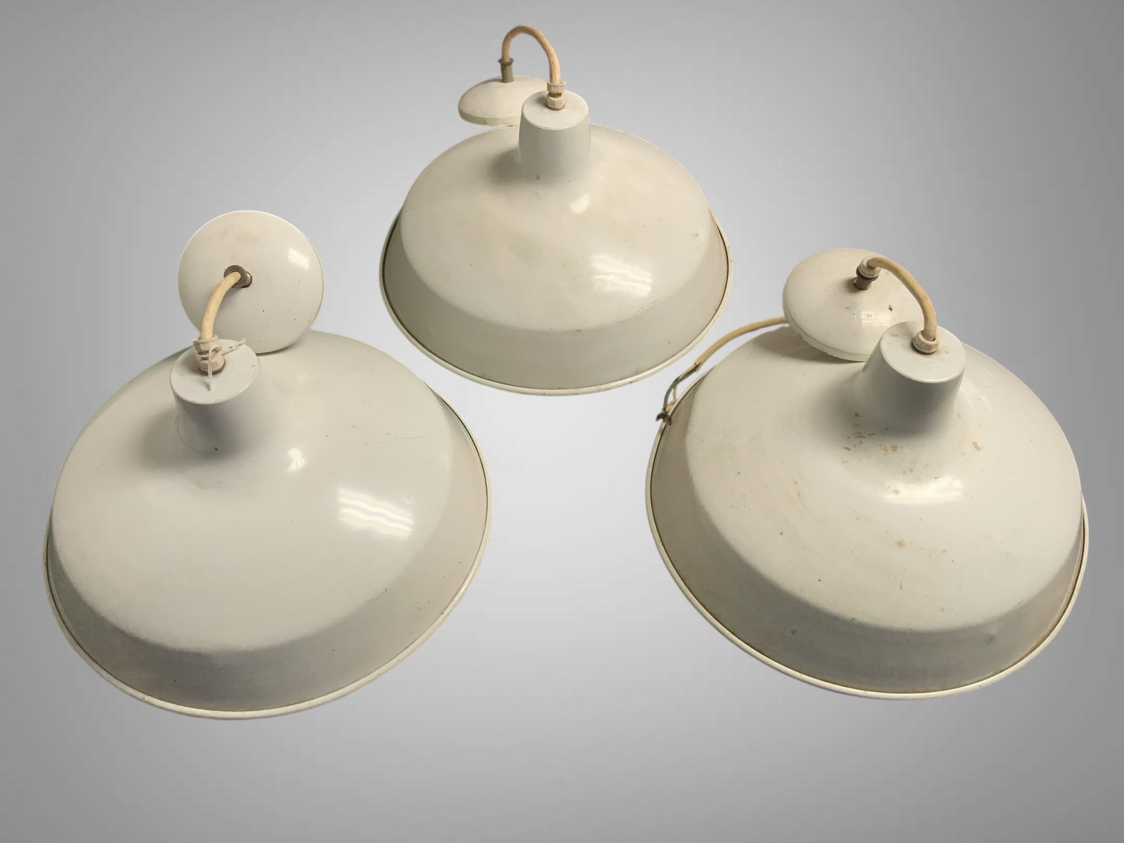 (3) Industrial White Enamel Pendant Lights 16" diameter (1 of 4)