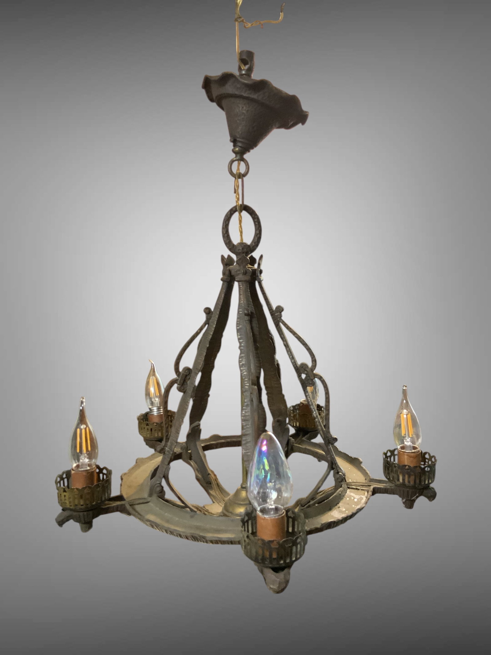 Vintage Gothic Revival Style Chandelier Cast or Wrought Iron with Bronze Finish (1 of 3)