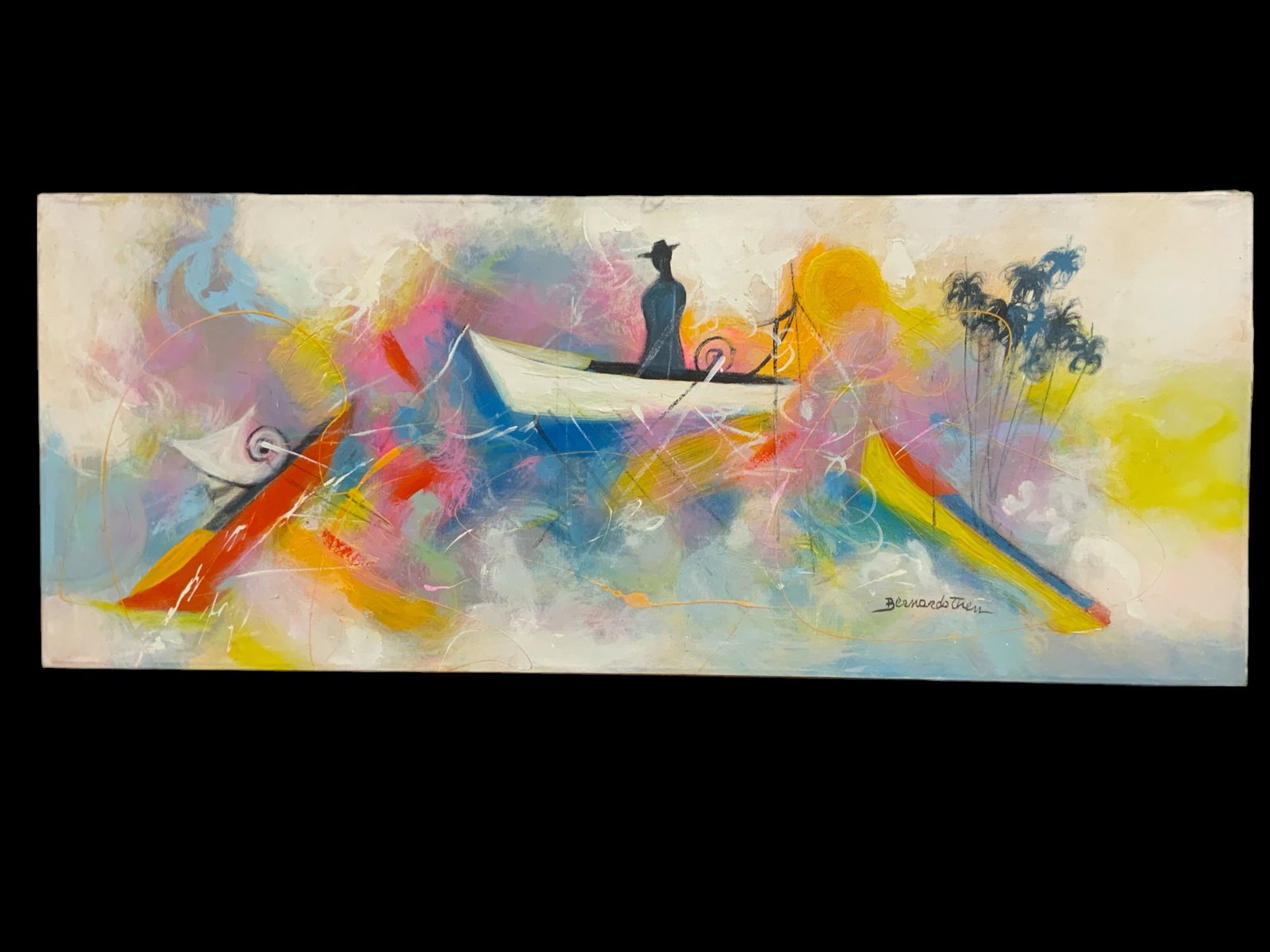 Abstract Expressionist Paint on Canvas Signed 'Bernardo Then' Provenance on reverse: Abstract Expressionist Paint on Canvas Signed 'Bernardo Then' Provenance on reverse. 20" x 50". .>>>>>>>>>>>>>>READ—-READ—-READ—-Shipping for this lot is available ONLY THROUGH LIVEAUCTIONEERS/L