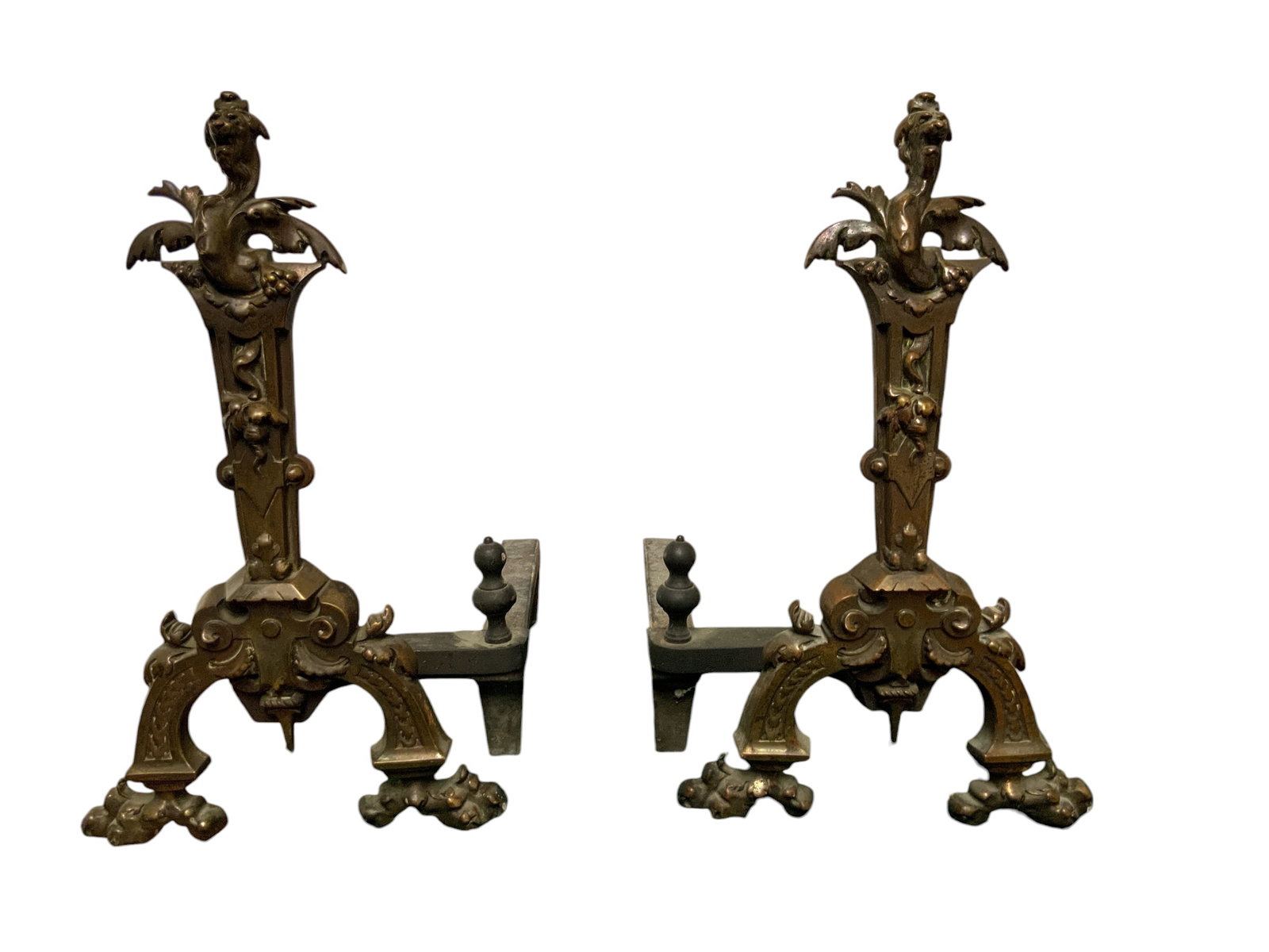 Vintage Bronze or Brass Baroque Style Andirons (1 of 4)