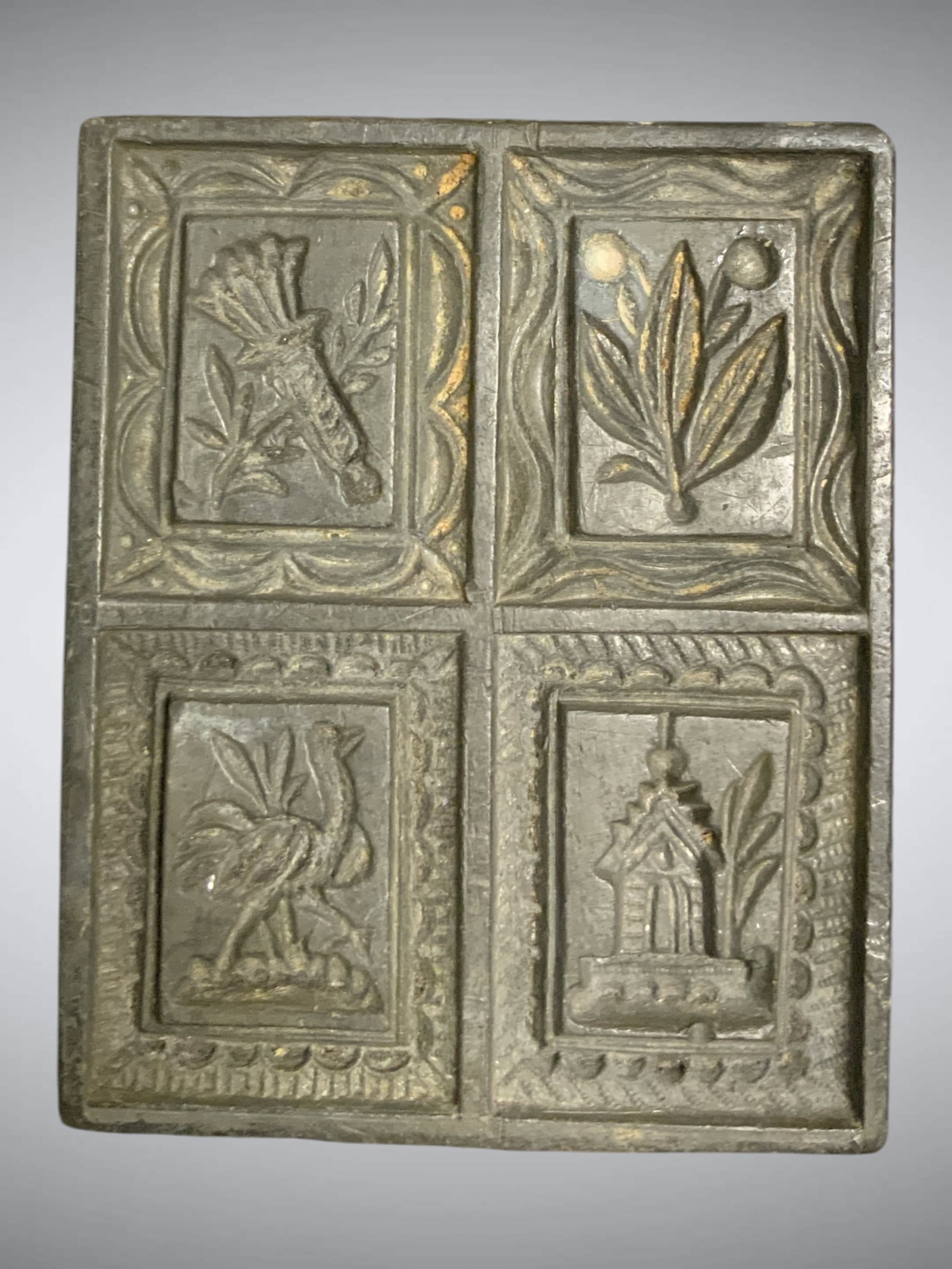 Vintage 4-panel Metal Springerle Cookie Mold Wood-backed (1 of 3)