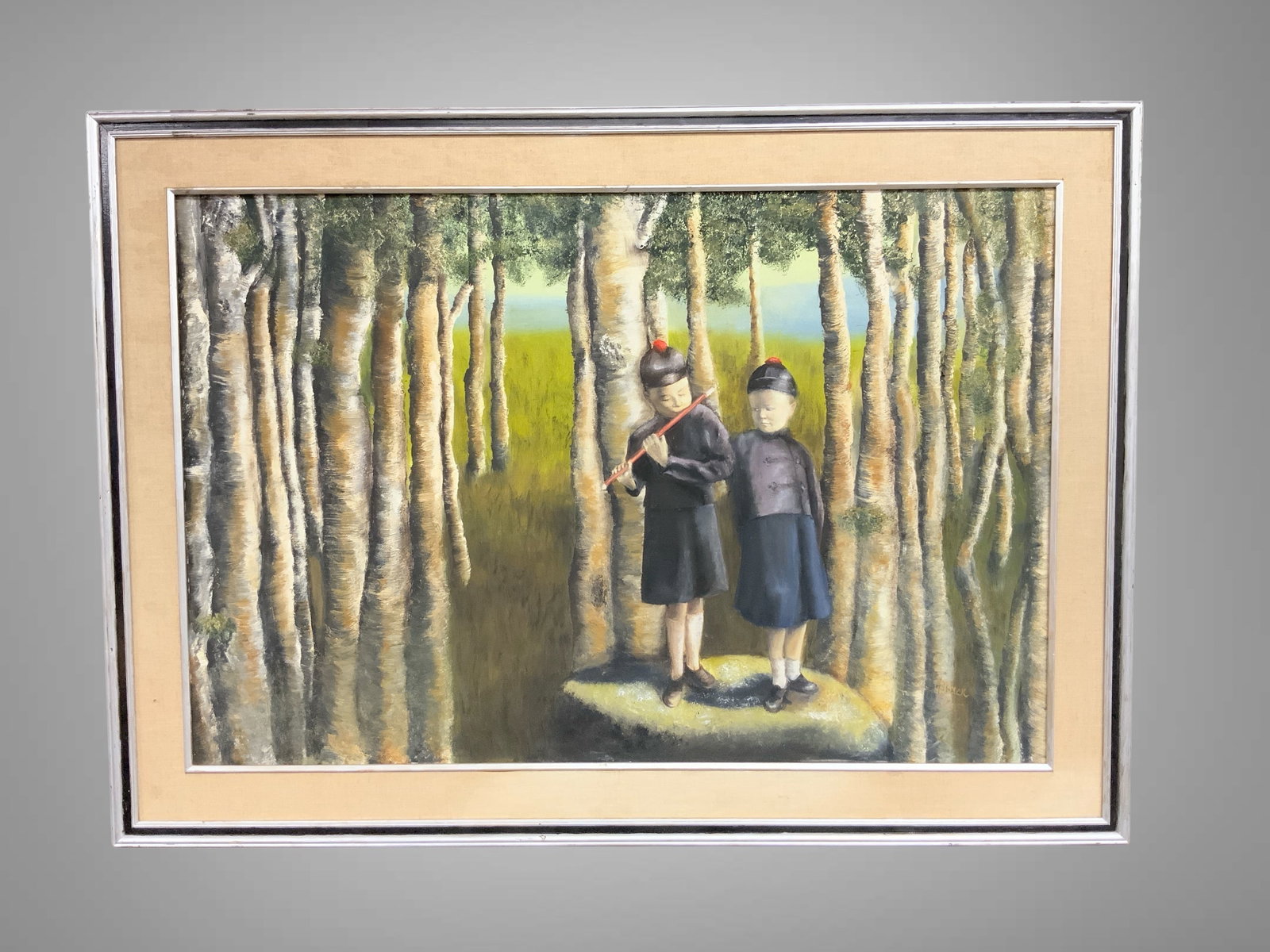 Paint on Canvas Two Children Among Clusters of Birch Trees Signed 'Black' (1 of 4)