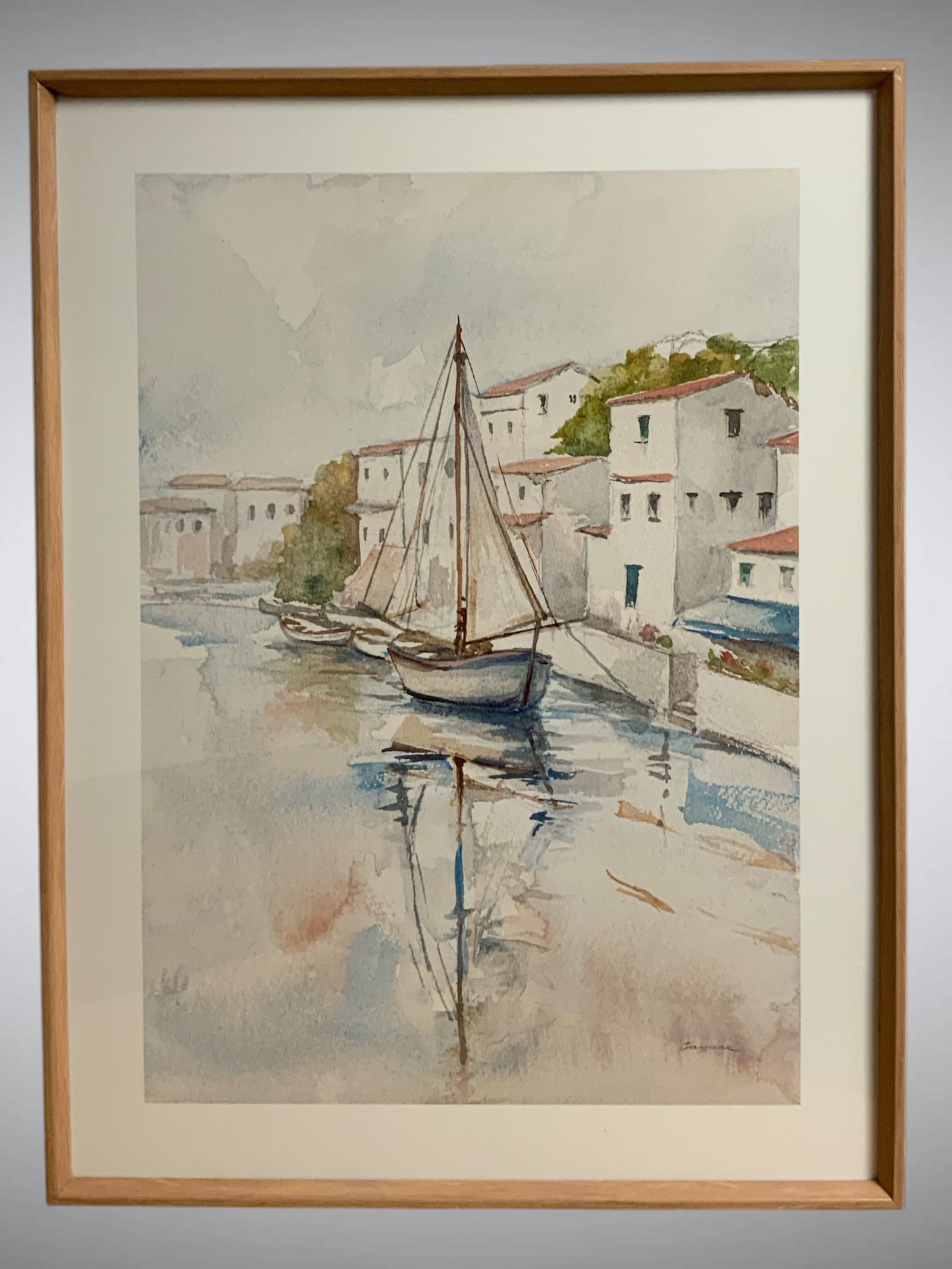 Watercolor Print: Mediterranean Harbor: Watercolor Print: Mediterranean Harbor. Under glass and could be an original but the bidder must decide for themselves. 31 1/2" x 41 1/2". .>>>>>>>>>>>>>>READâ€”-READâ€”-READâ€”-Shippin