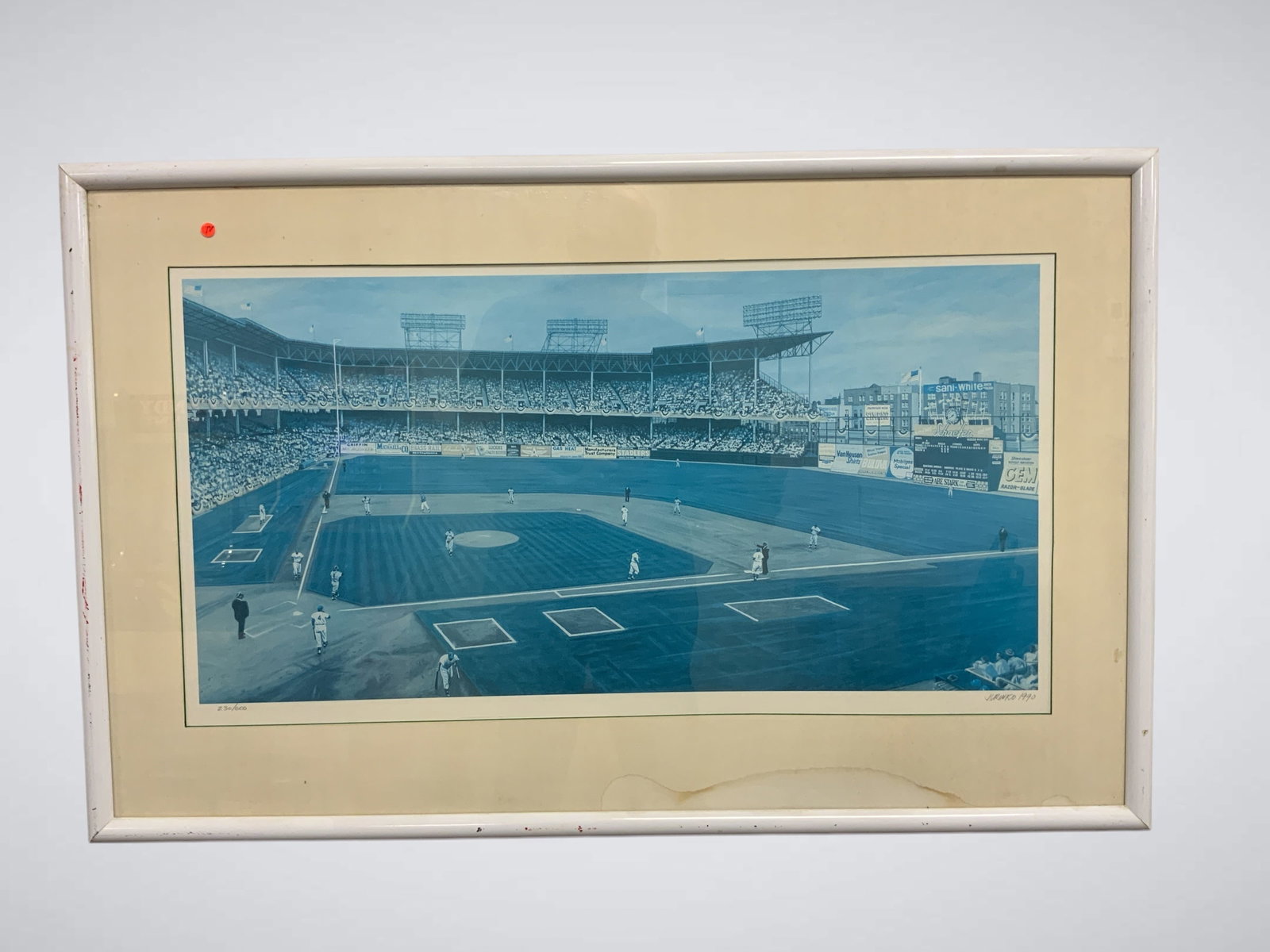 Andy Jurinko "Boys of Summer" Offset Lithograph 1990 232/600 Ebbet's Field: Andy Jurinko "Boys of Summer" Offset Lithograph 1990 232/600 Ebbet's Field. Third in the Ebbet's Field Trilogy. 1955 World Series Game 3 Yankees vs Dodgers. Pee Wee Reese walks. 25 1/4" x 39 1/2". .>>