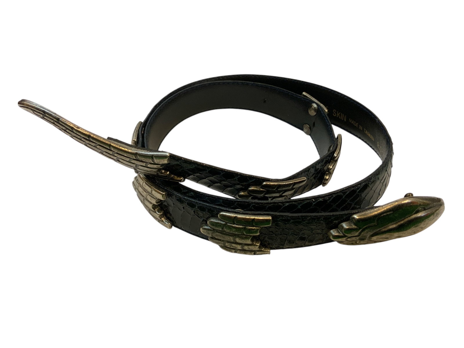 Morgan Taylor Genuine Snakeskin 1" Belt Silvertone Hardware and Decorations 39" long (1 of 4)