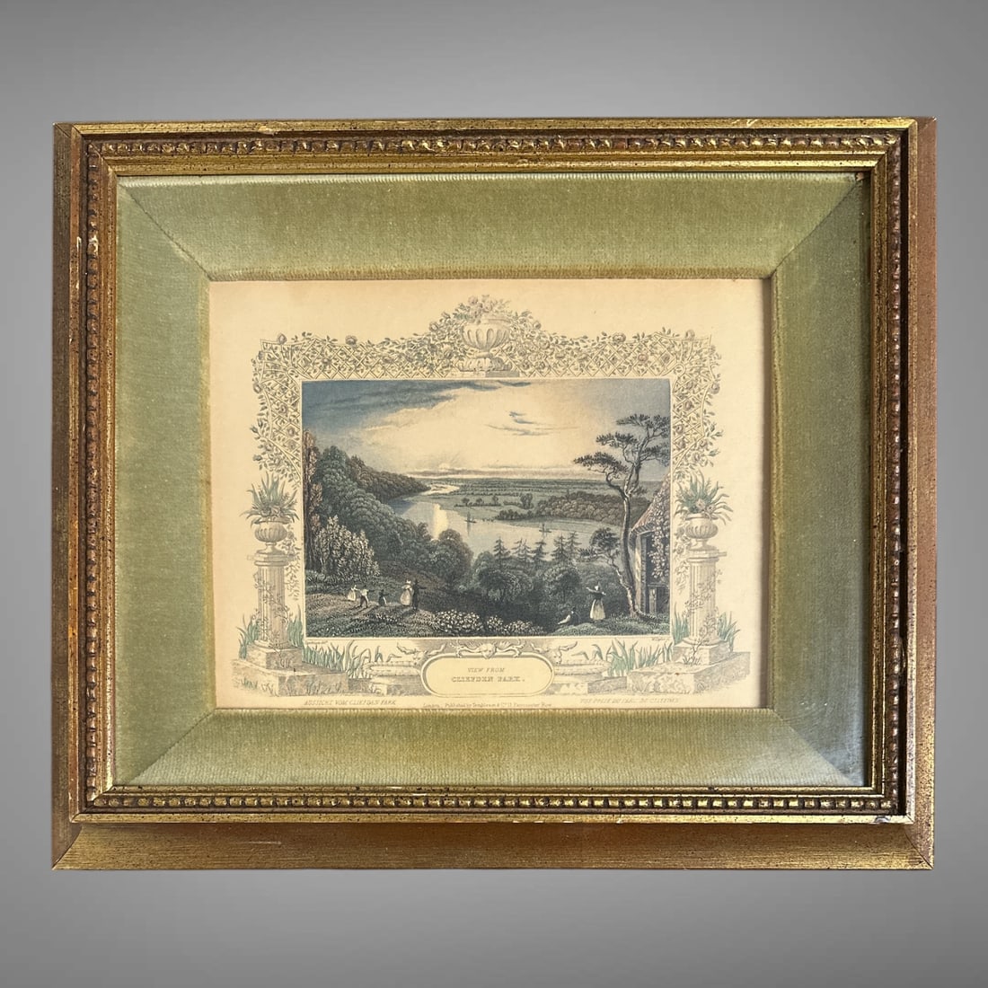 19th Century Hand-colored Steel Engraving 'View From Cliefden Park ' 3D Matted and Framed: 19th Century Hand-colored Steel Engraving 'View From Cliefden Park ' 3D Matted and Framed. Exquisite piece of art further enhanced by exceptional framing. Better than the pictures show. 10 1/2" x 12 1