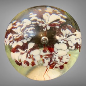Art Glass Paperweight: Lowered-profile Spherical Glass with Floral Center