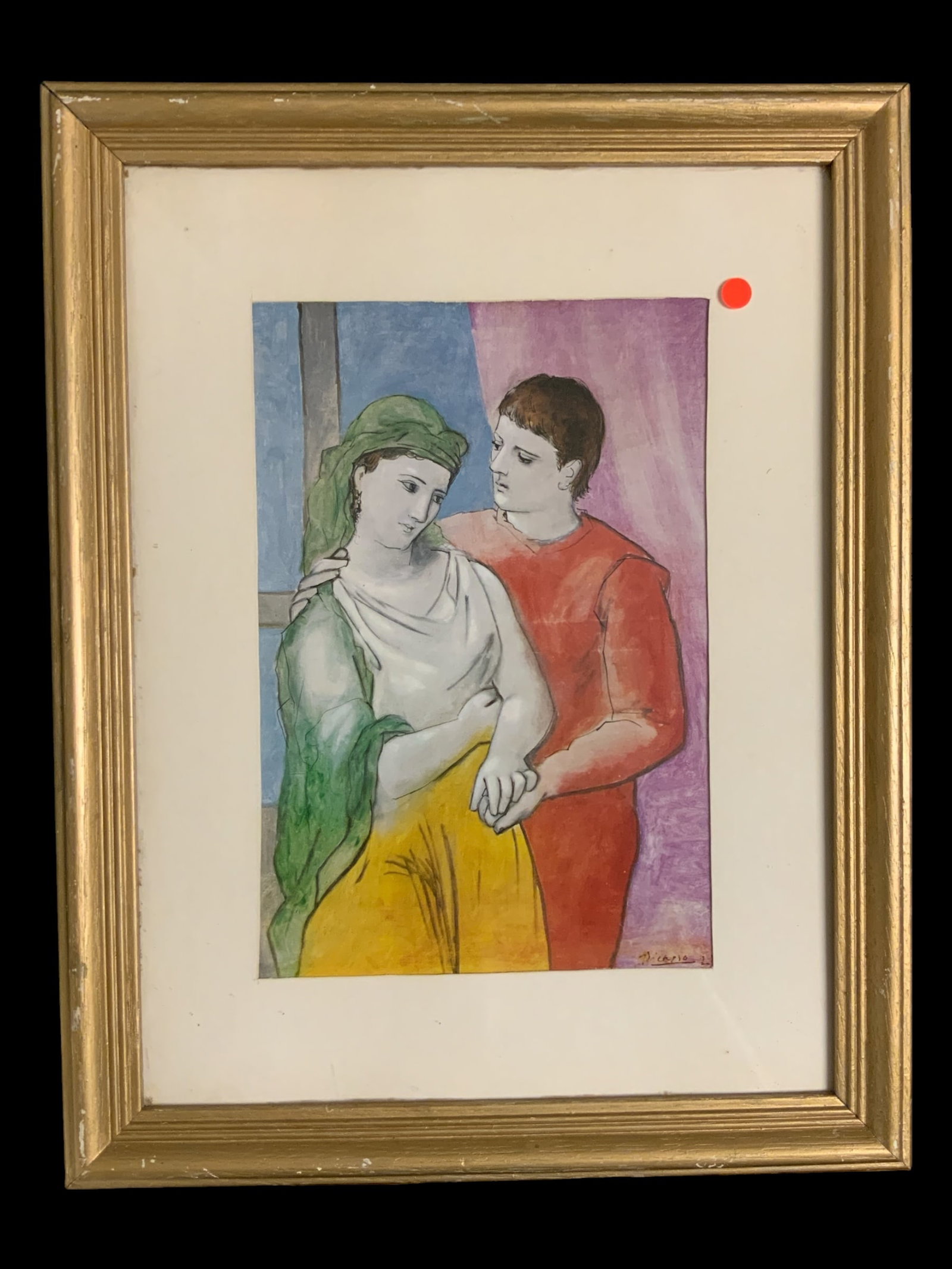 Print: Picasso "The Lovers" Classic Gold Wood Frame: Print: Picasso "The Lovers" Classic Gold Wood Frame. 14" x 18". .>>>>>>>>>>>>>>READ—-READ—-READ—-Shipping for this lot is available ONLY THROUGH LIVEAUCTIONEERS/LIVESHIPPING. We advise all bidde