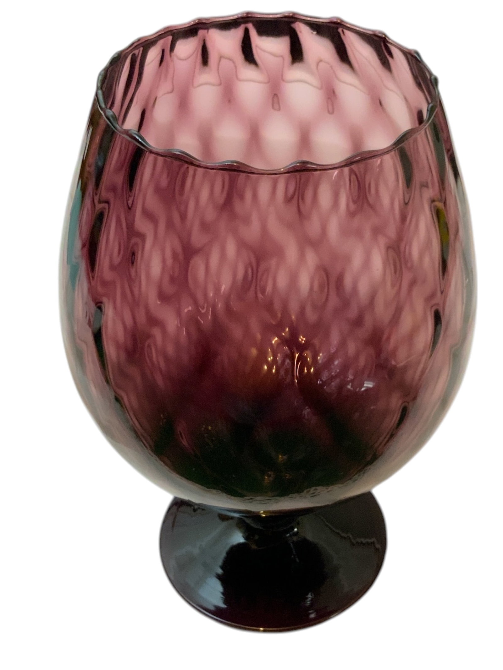 Mid-century Empoli(attrib.) Amethyst Art Glass Balloon Vase Diamond Pattern: Mid-century Empoli(attrib.) Amethyst Art Glass Balloon Vase Diamond Pattern. 6" diameter 10 1/2" tall. .>>>>>>>>>>>>>>READ—-READ—-READ—-Shipping for this lot is available ONLY THROUGH LIVEAUCTIO
