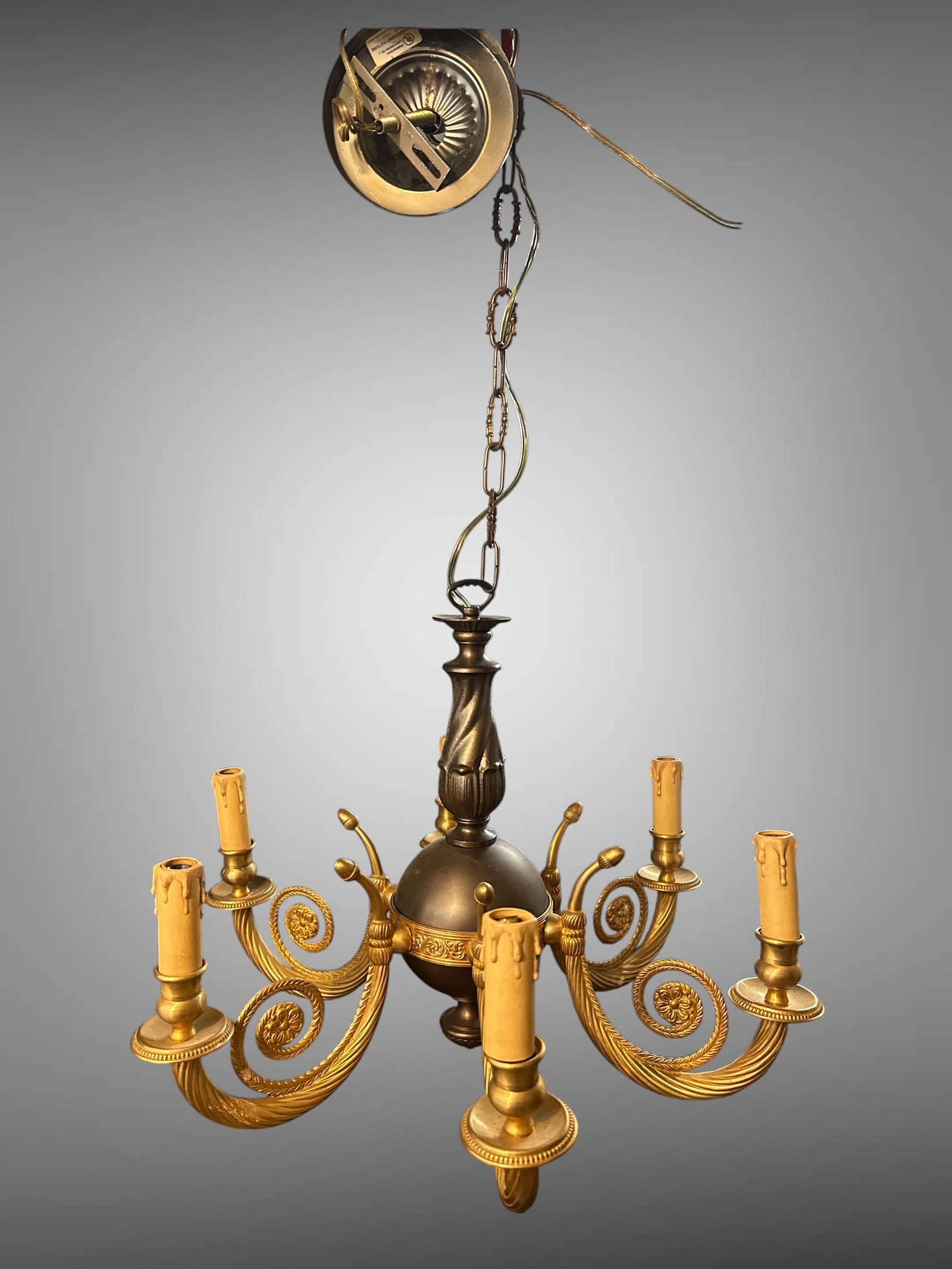 Brass 6 Arm Chandelier Bronze Finish (1 of 3)
