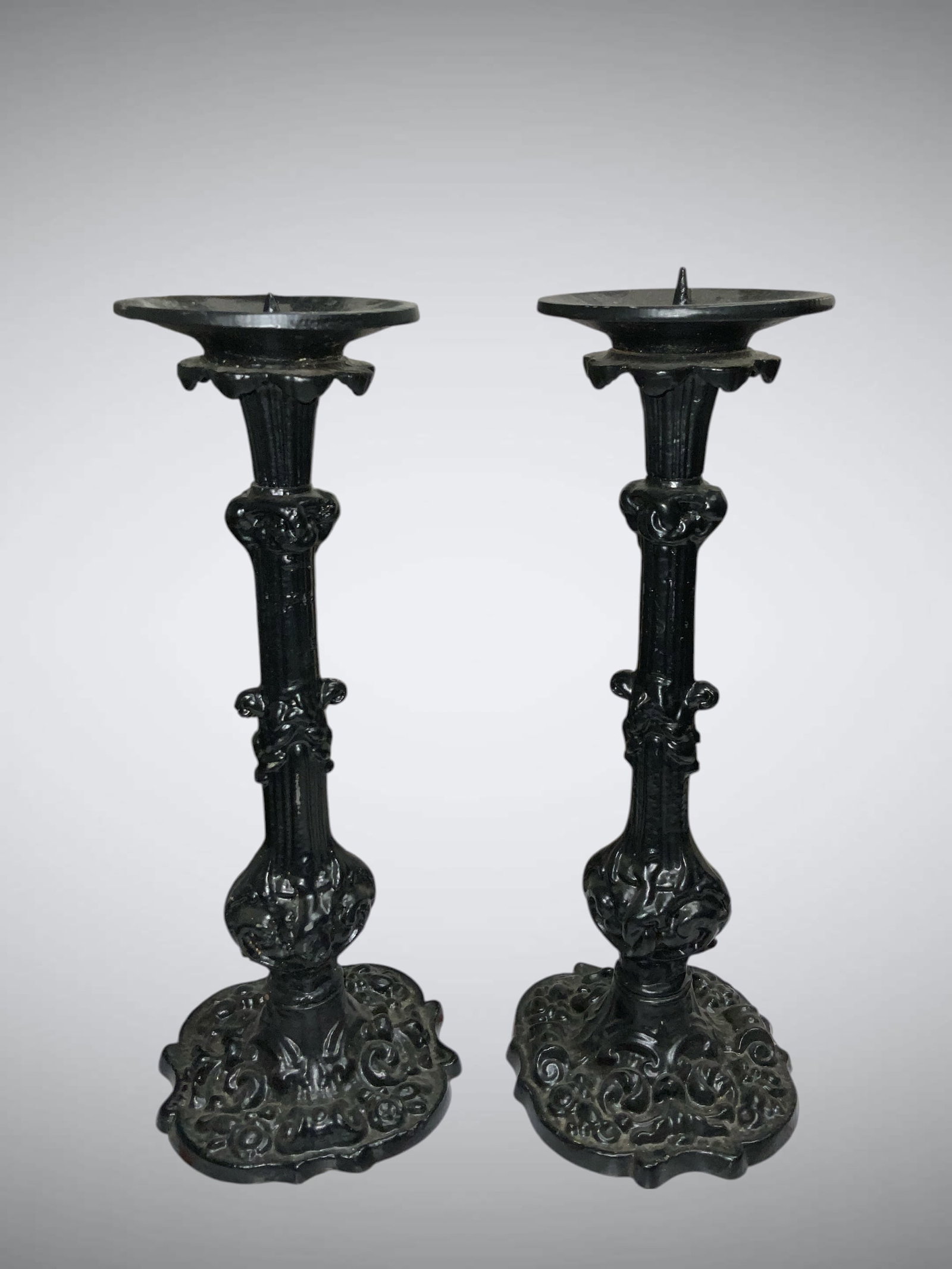 Pair Cast Iron Candle Holders Painted Black (1 of 3)