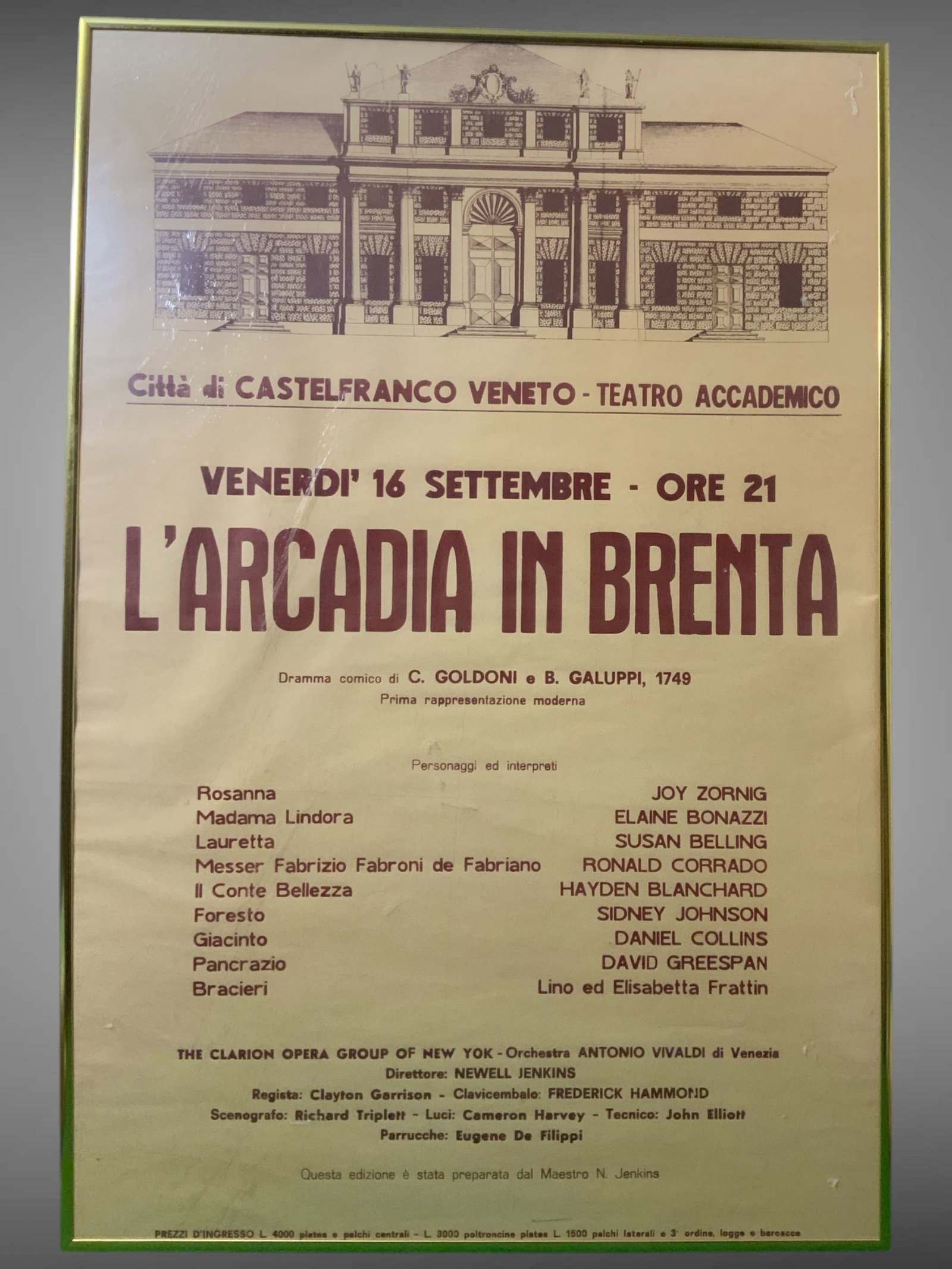 Framed Opera Poster Teatro Accademico L'ARCADIA IN BRENTA (1 of 3)