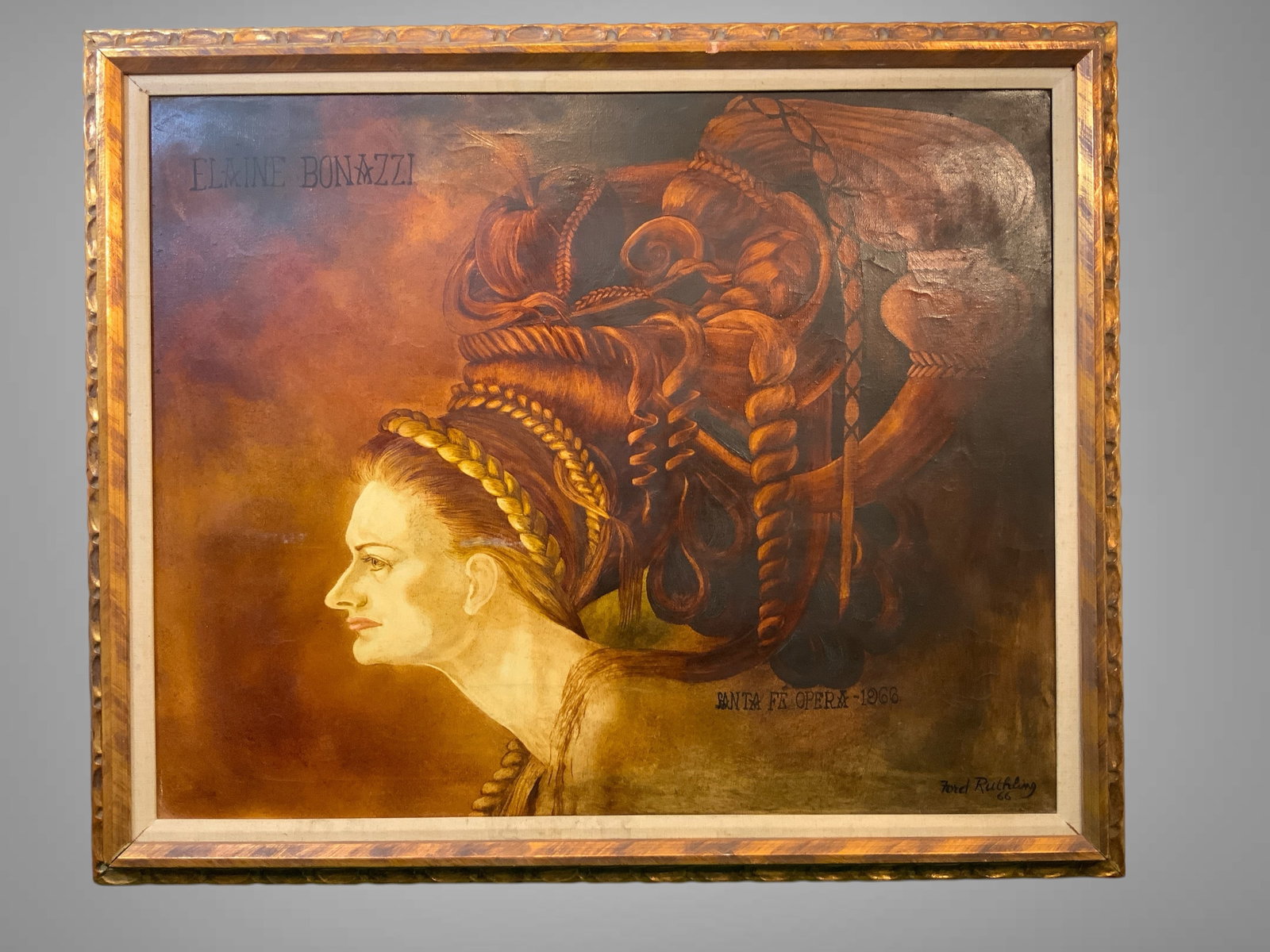 O/C Portrait of Elaine Bonazzi by Ford Ruthling 1966 Framed Santa Fe Opera: O/C Portrait of Elaine Bonazzi by Ford Ruthling 1966 Framed Santa Fe Opera. Elaine Bonazzi - American Mezzo-soprano. 28 1/2 x 34 1/2". .>>>>>>>>>>>>>>READ—-READ—-READ—-Shipping for this lot is a