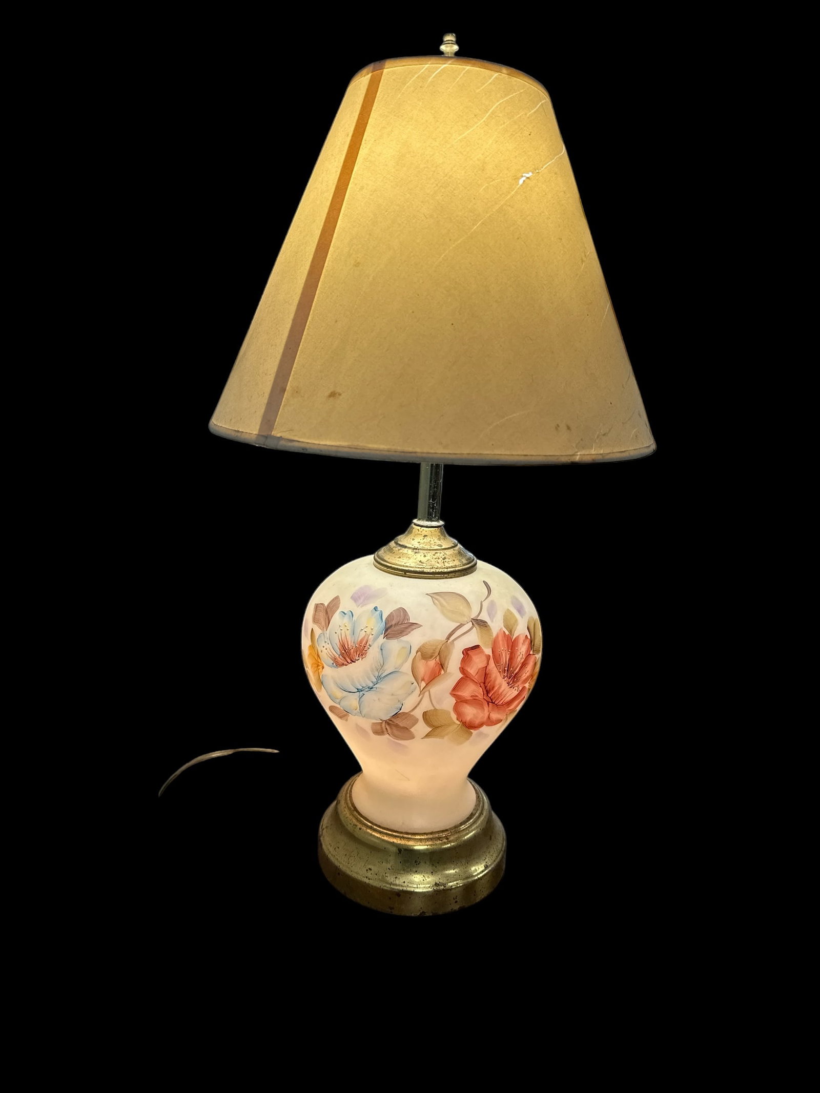 Vintage Handpainted Glass Body Table Lamp w 3position Switch. (1 of 4)