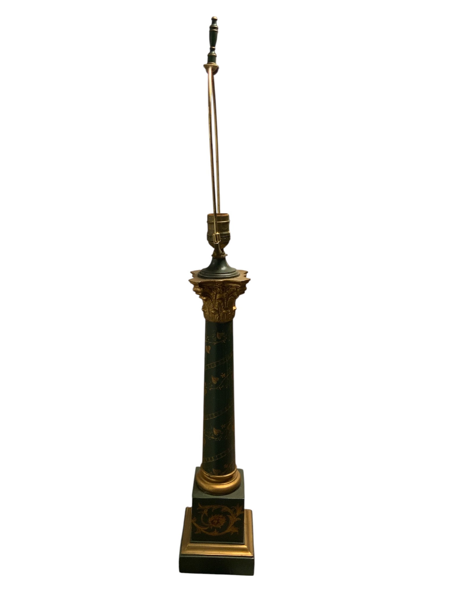 Vintage Style Neoclassical Column Table Lamp: Vintage Style Neoclassical Column Table Lamp. Green painted resin with gold decor. on/off inline switch. 5" x 5" x 22" tall to the top of the socket. .>>>>>>>>>>>>>>READ—-READ—-READ—-Shipping fo
