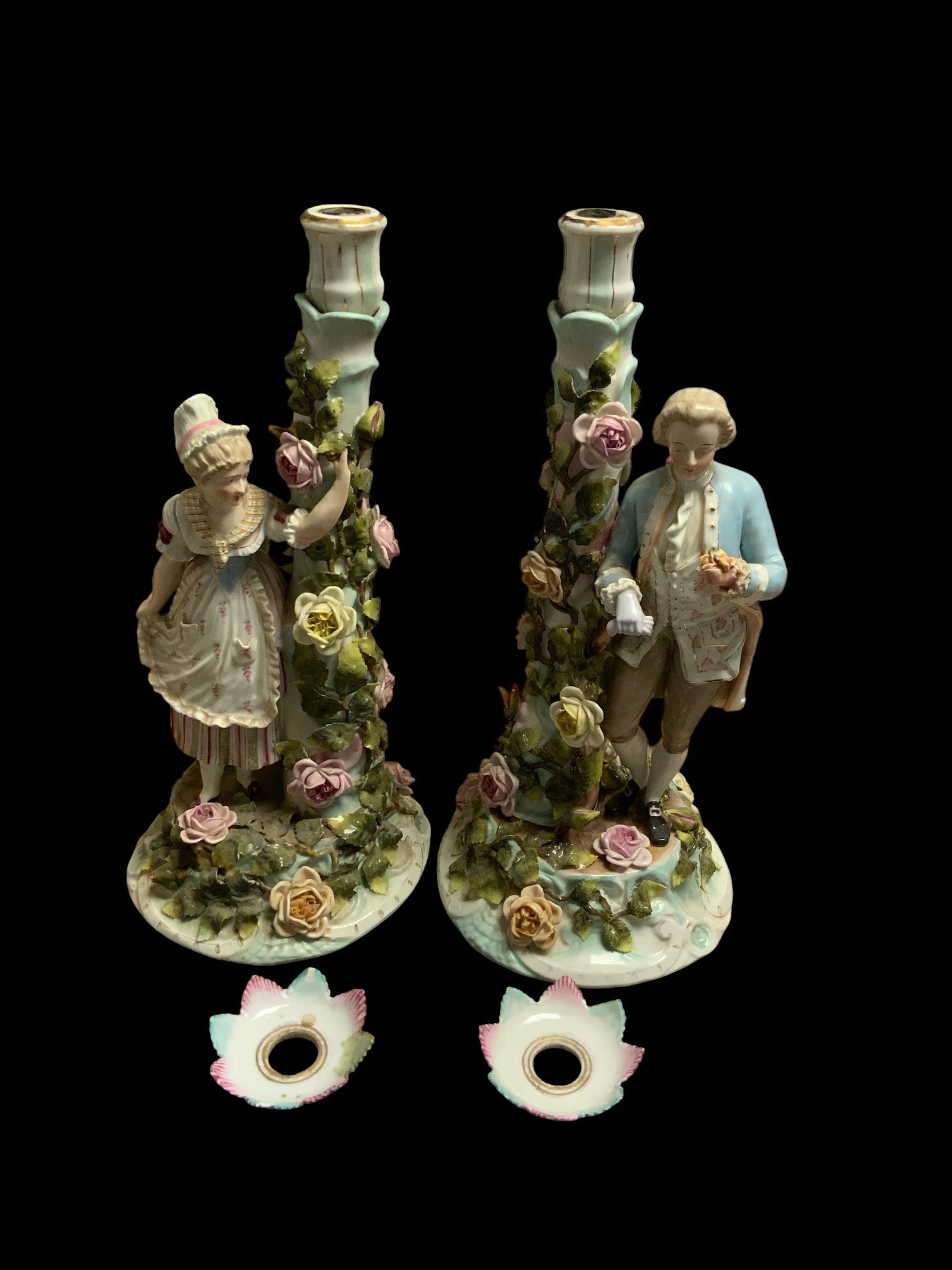 (2) Meissen / Sitzendorf Figural Candlesticks (1 of 8)
