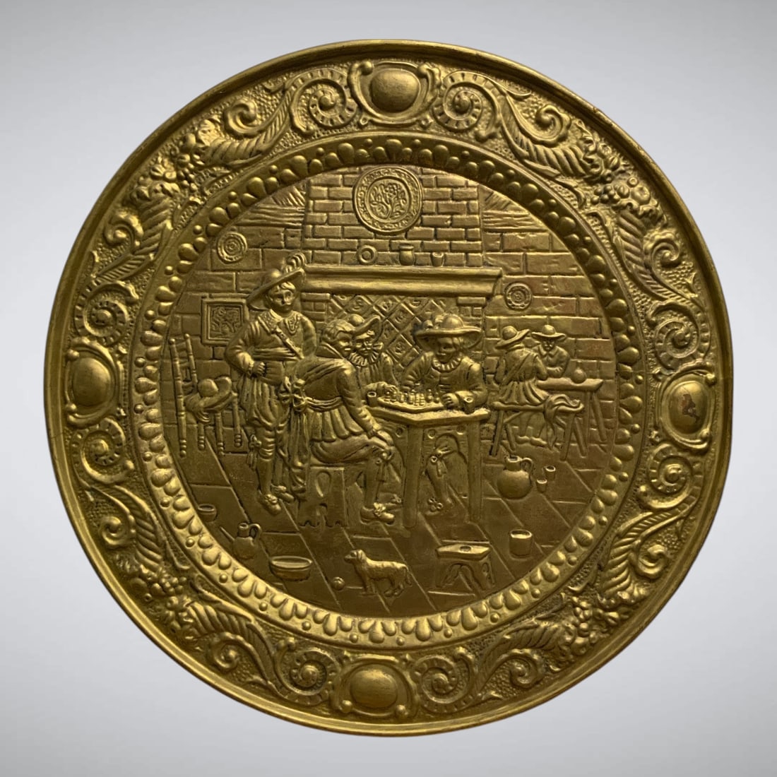 Embossed Brass Wall Plaque Victorian Tavern Setting (1 of 3)