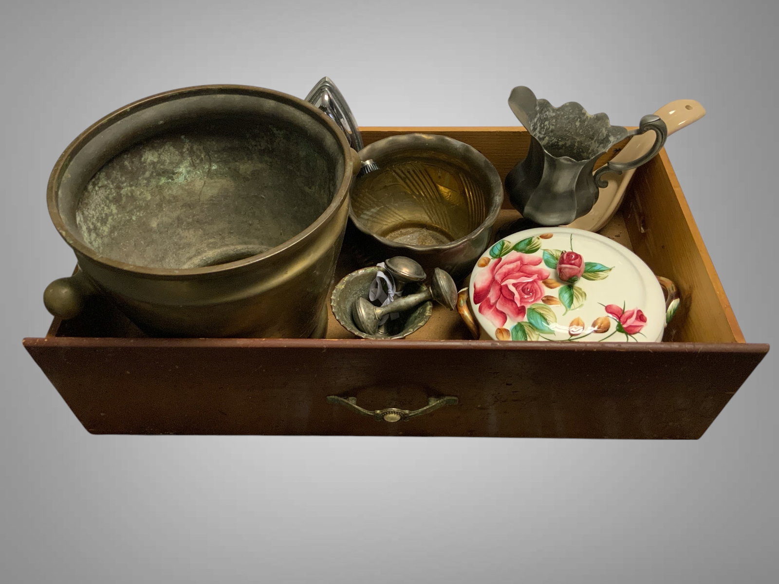 Box: Mixed Metals Brass - Pewter - Silverplate - +etc (1 of 3)