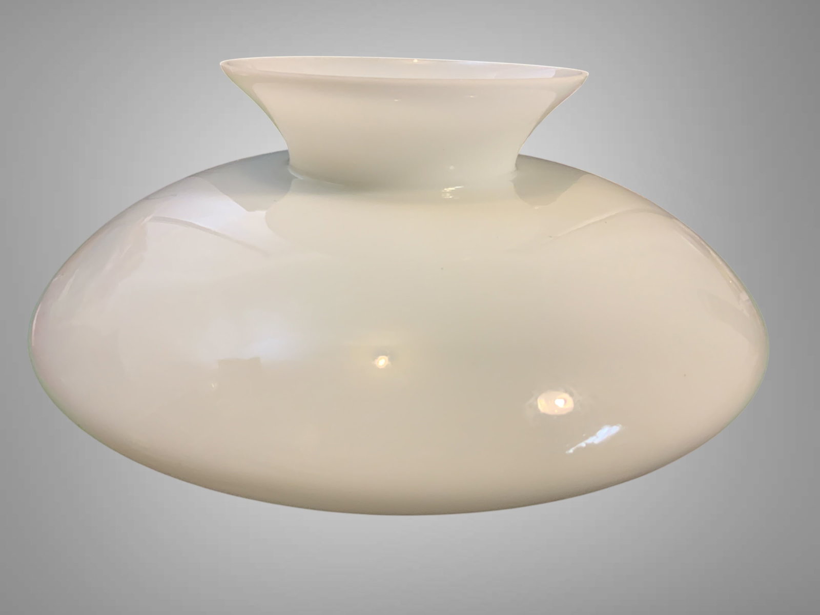Vintage Milkglass Lamp Shade -Large: Vintage Milkglass Lamp Shade -Large. Approx 6 3/4" tall and 14 3/4" overall diameter. .>>>>>>>>>>>>>>READ----READ----READ----Shipping for this lot is available ONLY THROUGH LIVEAUCTIONEERS/LIVESHIPPIN
