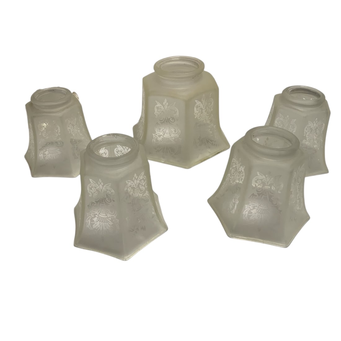 (5) Matching Etched Glass Light Shades - Hexagonal Shape (1 of 2)