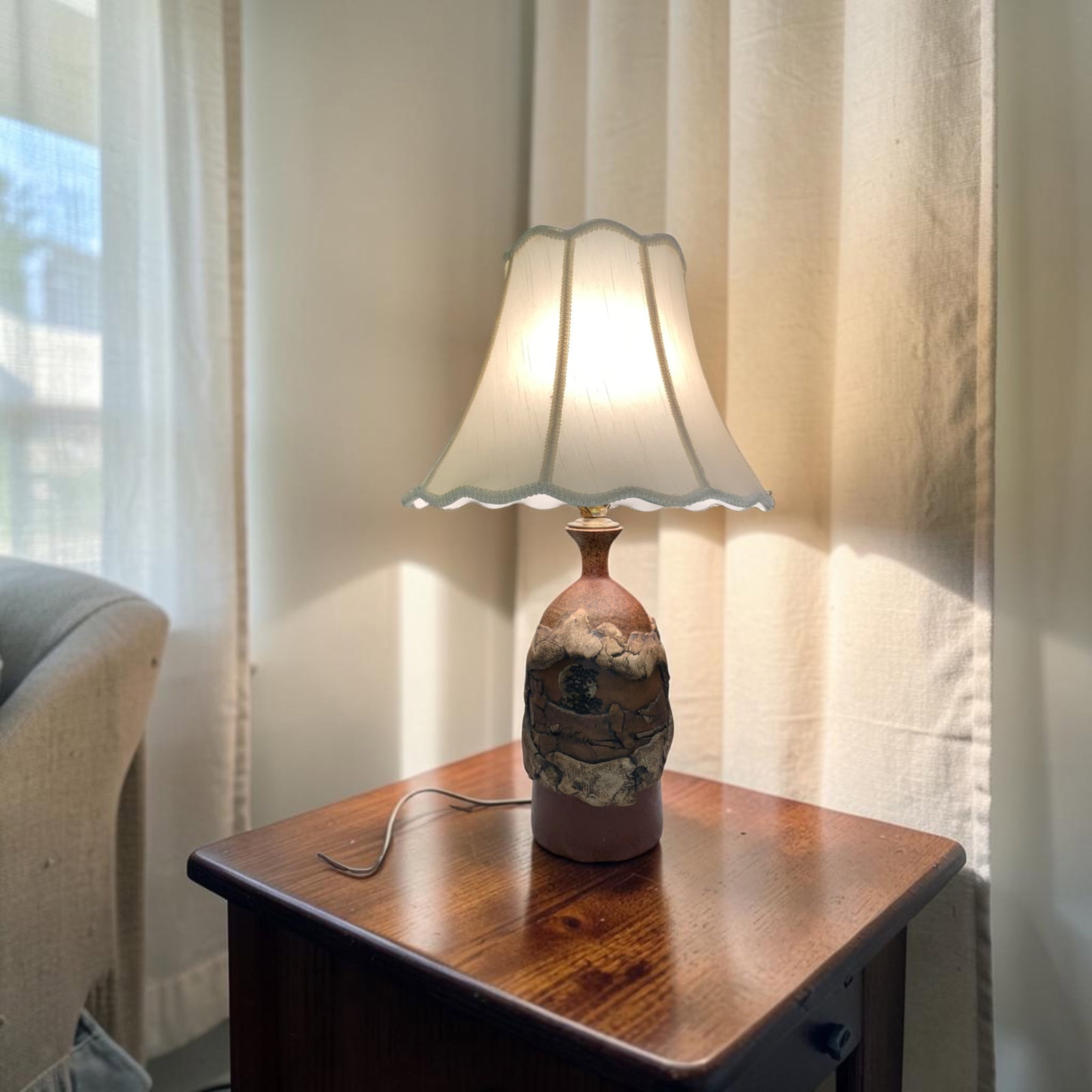 Mid-Century Heavily Textured Stoneware Bottle Lamp - Stone Mountain (1 of 6)