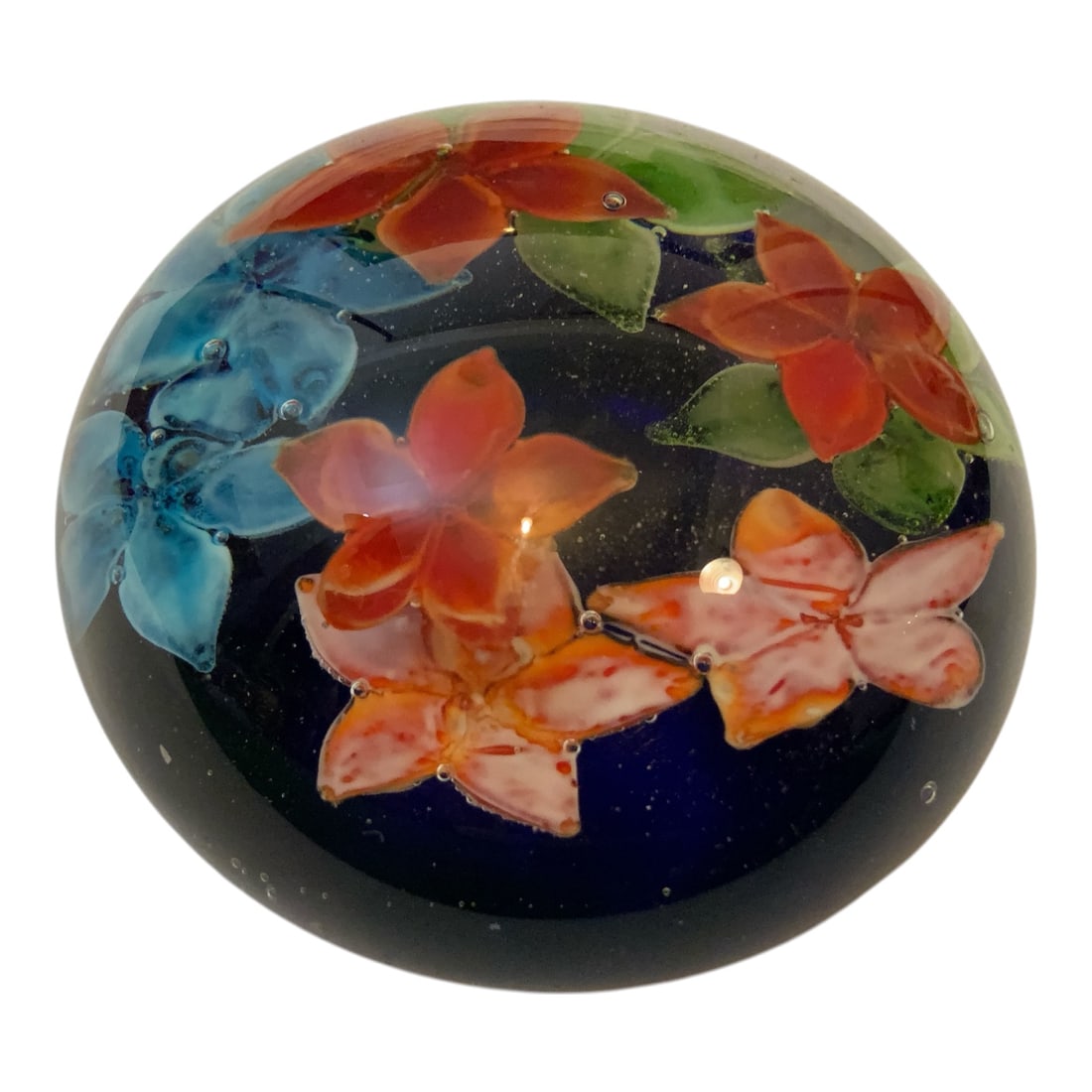Paperweight: Murano-style Encapsulated Flowers - Flattened Shape (1 of 4)