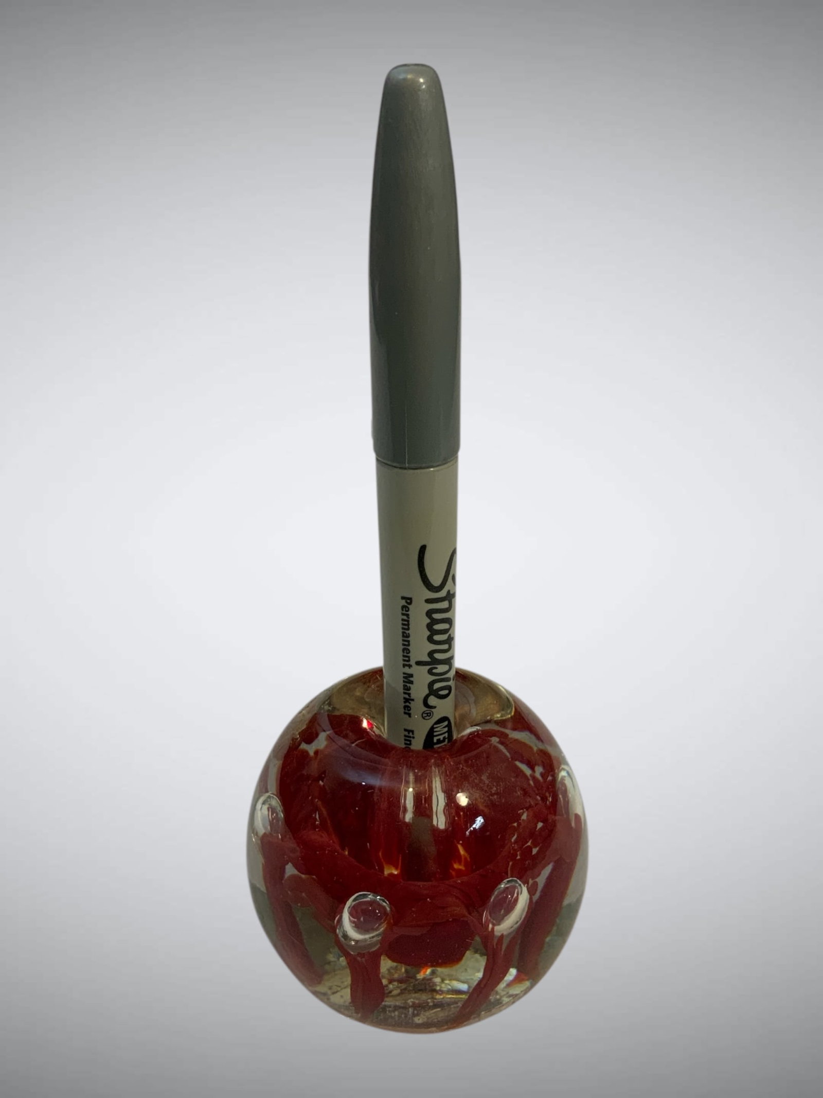 Paperweight / Candle or Pen Holder: Controlled Bubble Art Glass Signed (1 of 3)