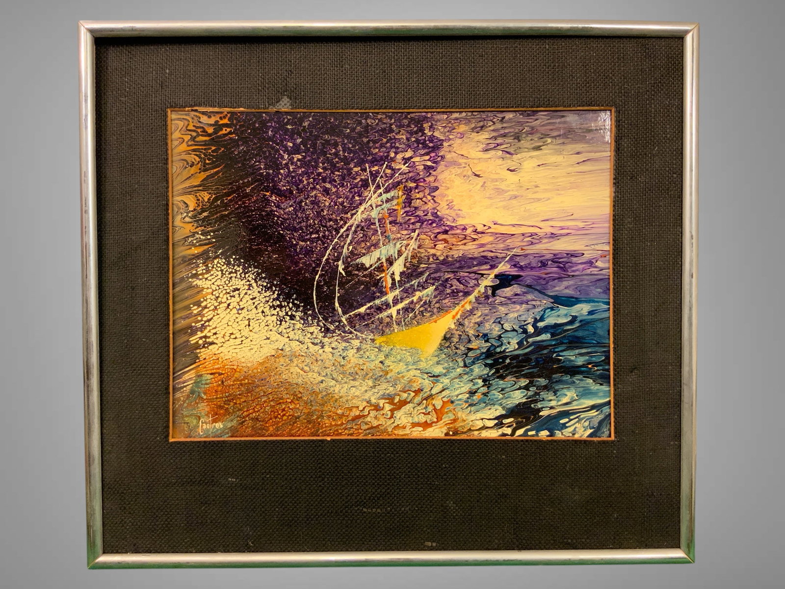 Framed Paint on Board Maritime Fluid Art Signed 'Castros' (1 of 5)