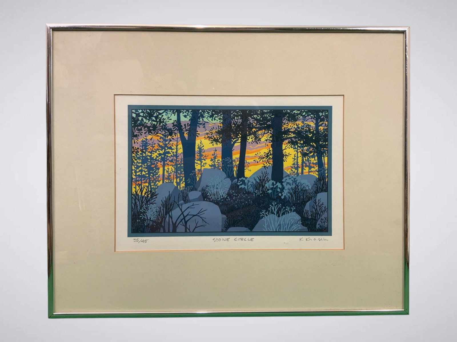 Framed Serigraph STONE CIRCLE Kate Krasin Metal Frame & Under Glass 35/45: Framed Serigraph STONE CIRCLE Kate Krasin Metal Frame & Under Glass. 35/45. 13 1/4 x 16 1/4". .>>>>>>>>>>>>>>READ----READ----READ----Shipping for this lot is available ONLY THROUGH