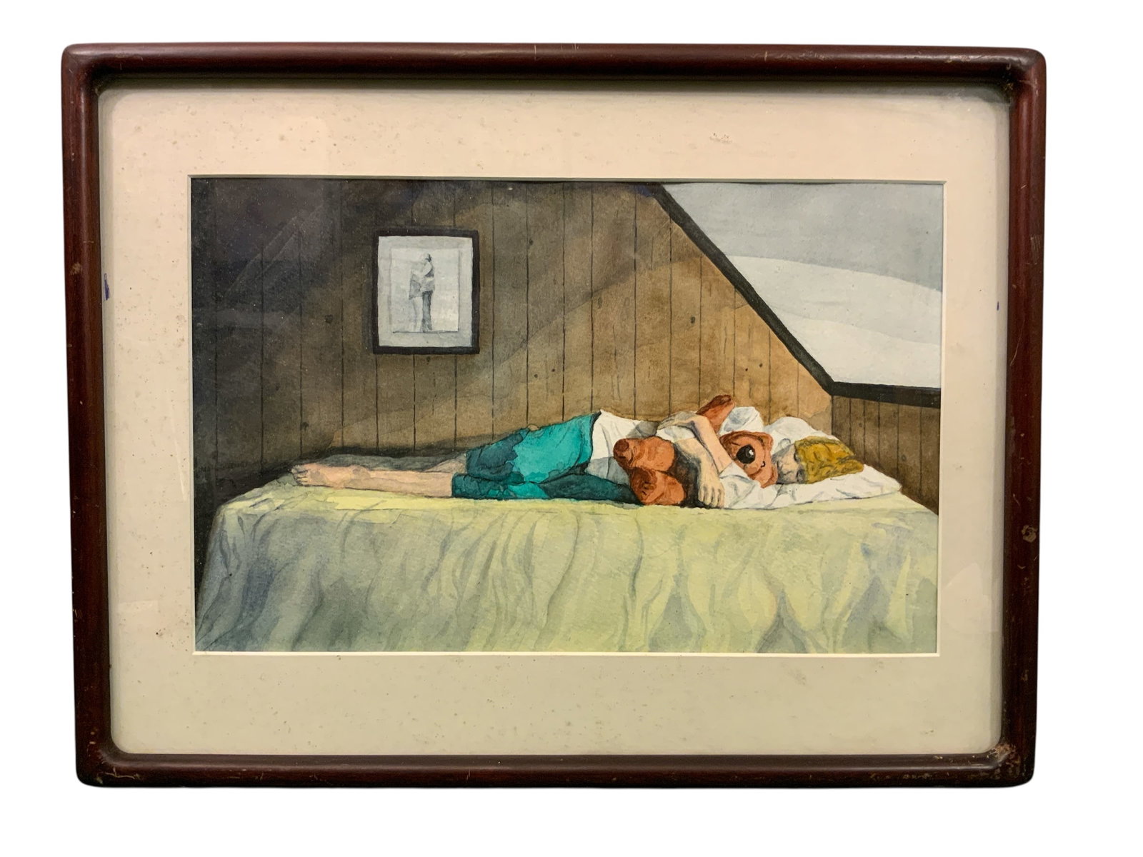 Wood Framed Watercolor with Inscription on Reverse: Wood Framed Watercolor with Inscription on Reverse. No artist signature found. Under glass but looks original. 13" x 17". .>>>>>>>>>>>>>>READ----READ----READ----Shipping for this lot is available ONLY