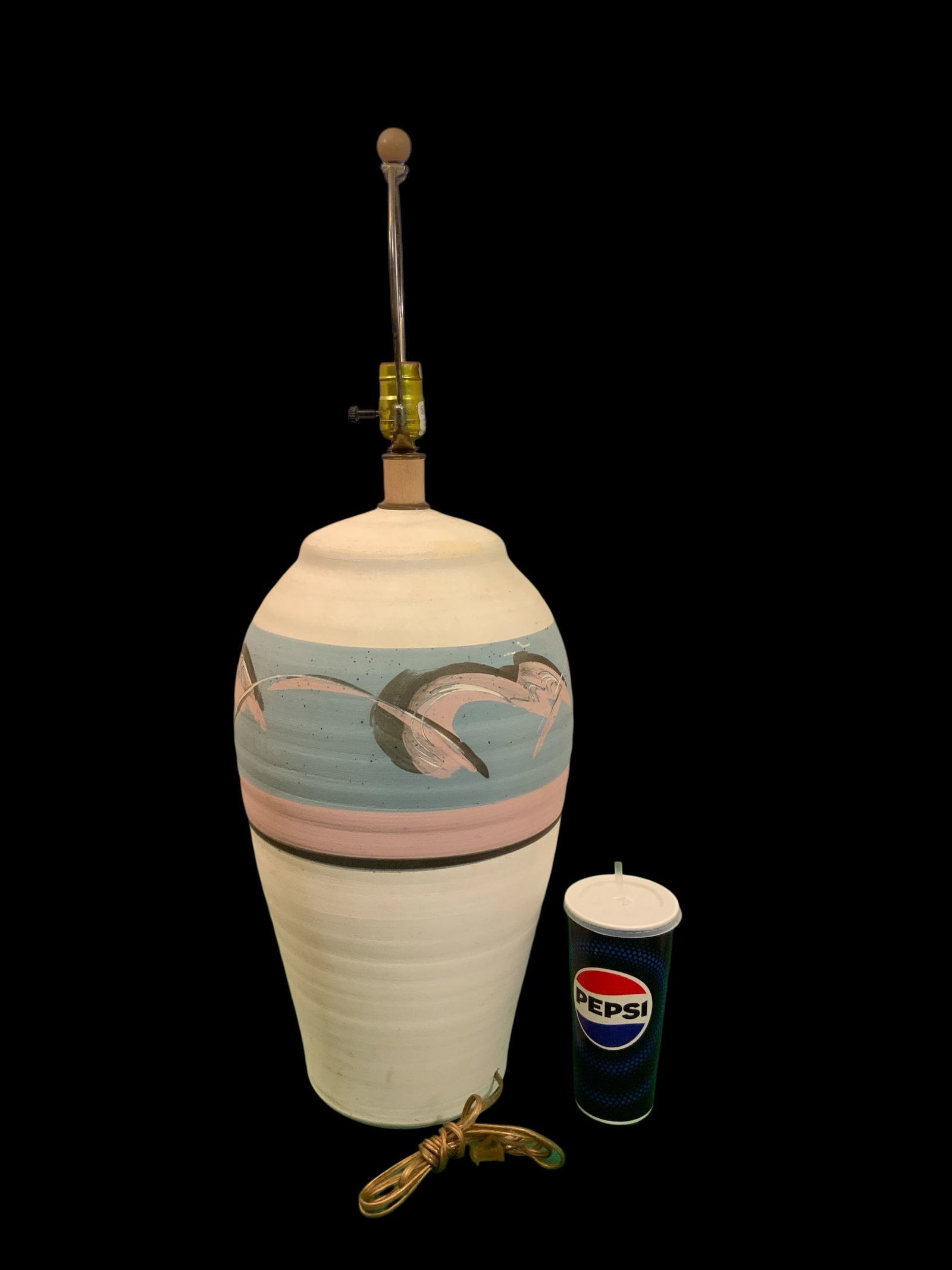 TABLE LAMP: Southwestern-influenced Pottery Base w/ Pastel Impressionistic Artwork (1 of 4)