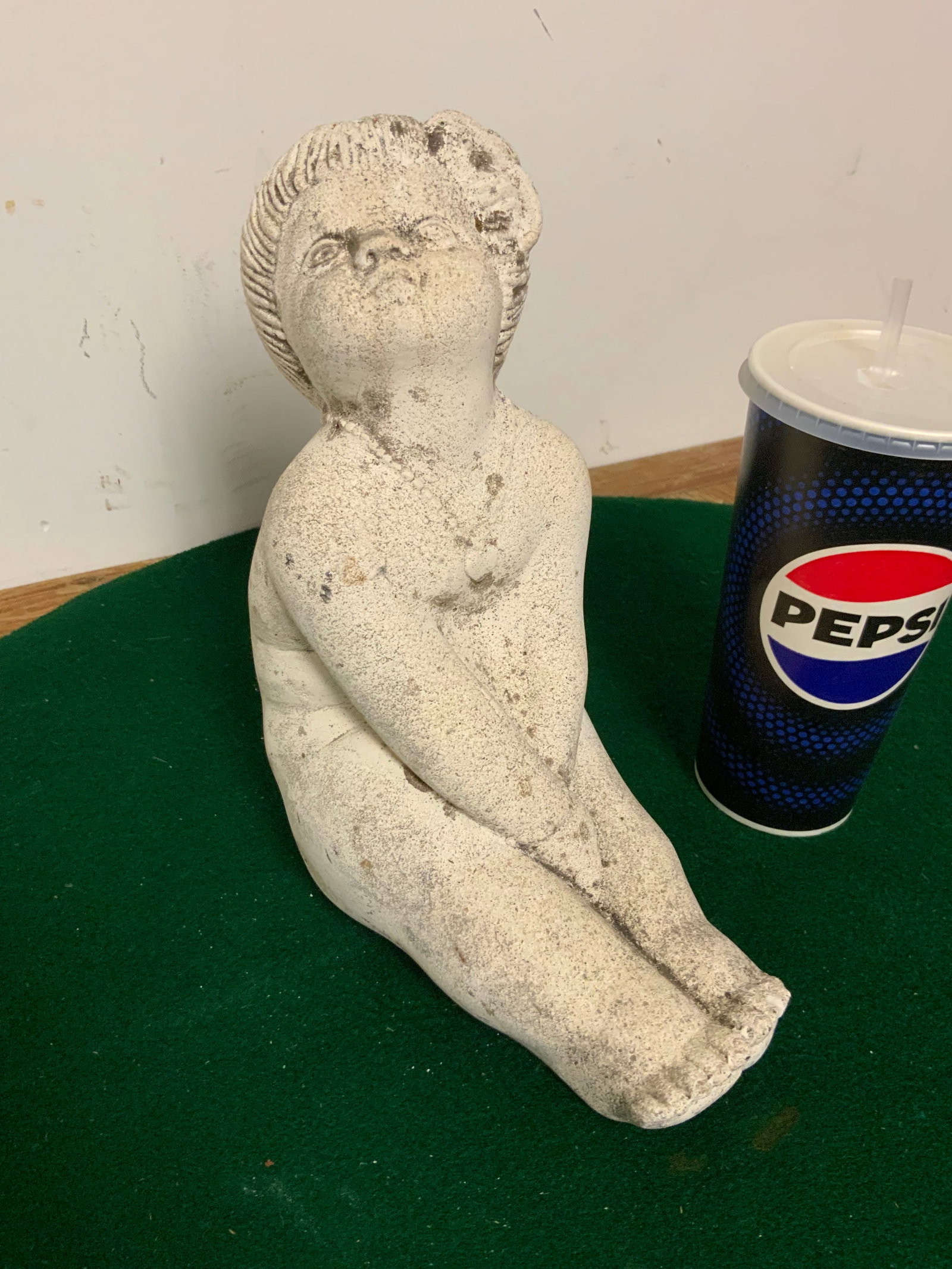 Sm Cast Concrete Garden Statue Child / Cherub Contemplative Seated Pose (1 of 6)