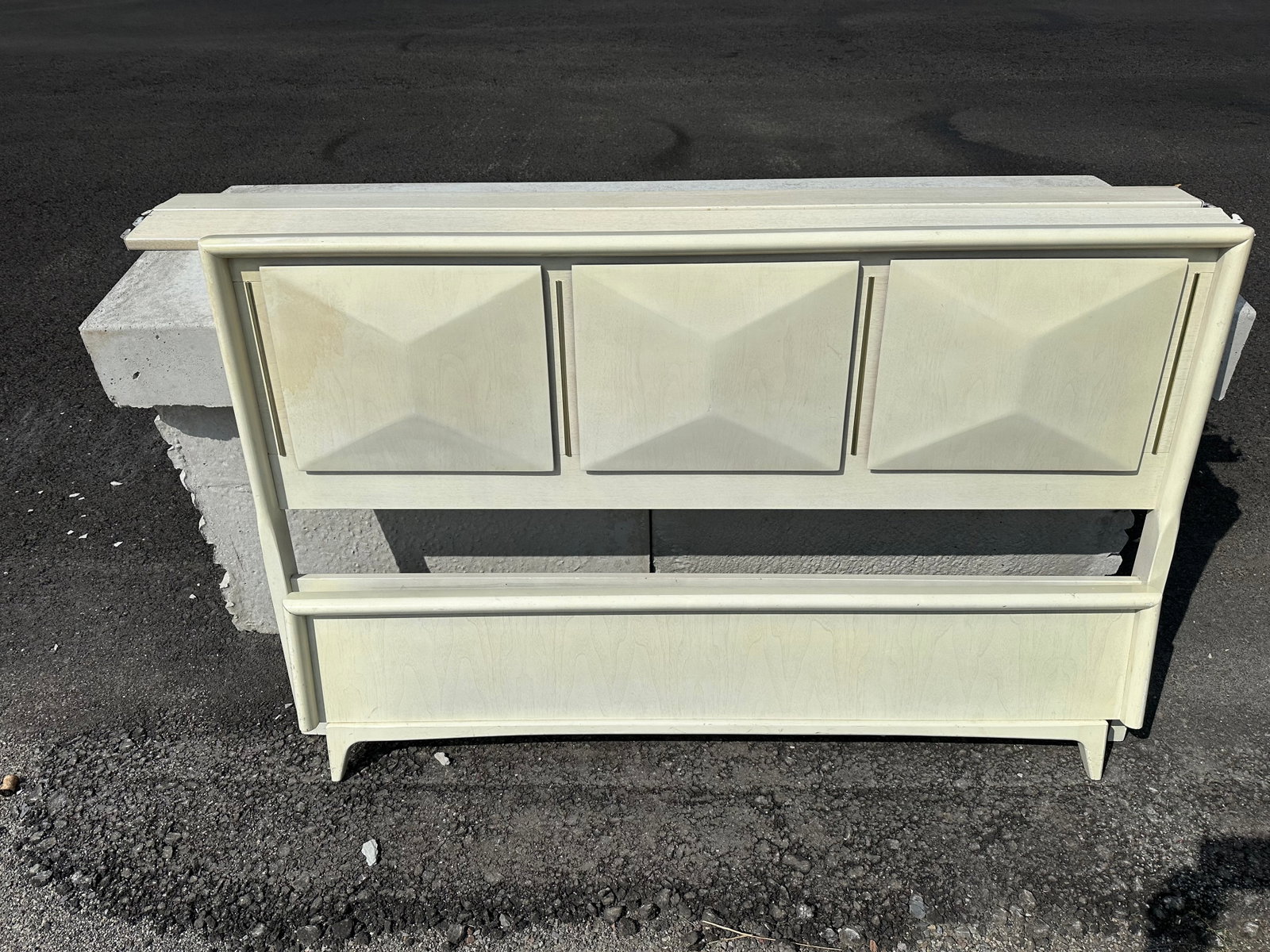 Vtg 3D Raised Geometric Wooden Diamond Panel Headboard Footboard & Rails Full Size (1 of 5)