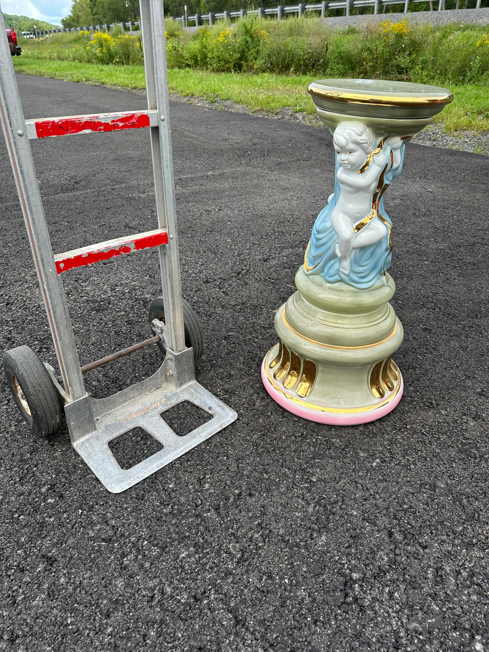 Vintage Porcelain or Ceramic Cherub Pedestal Handpainted with Gilded Accents (1 of 7)