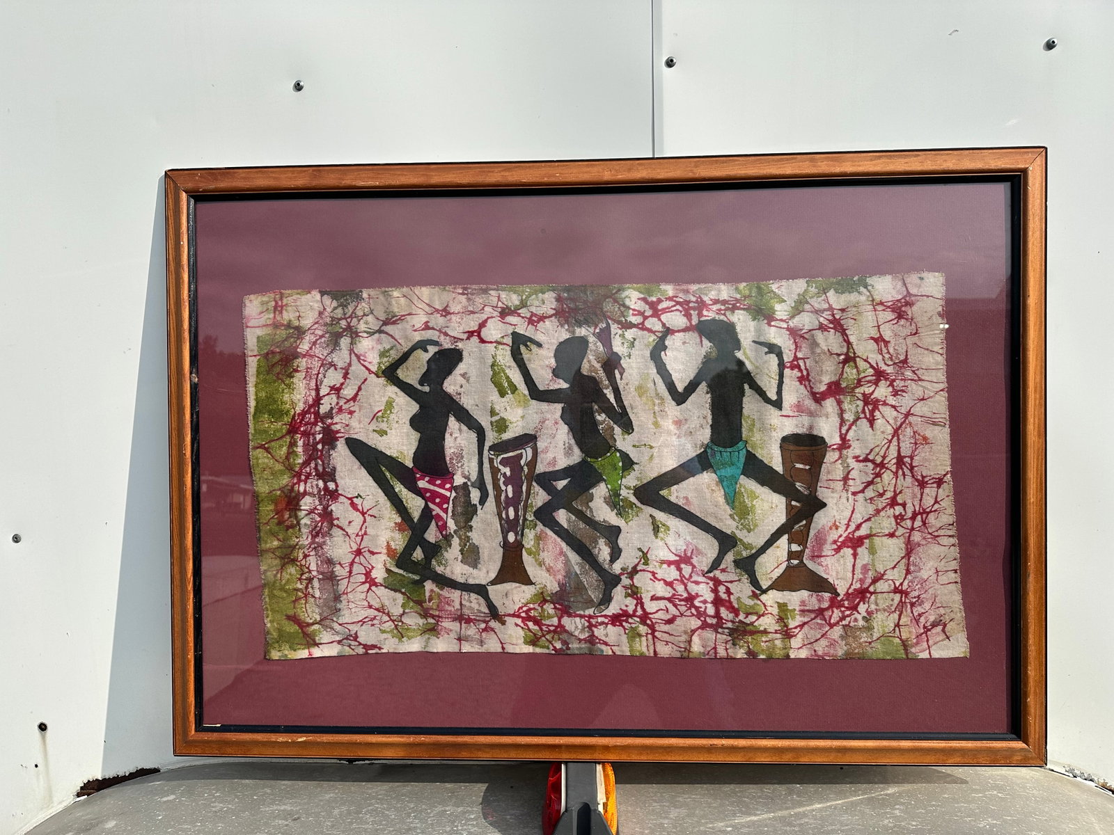 Believed to be African Batik Art - Stylized Tribal Dancers on Fabric (1 of 4)