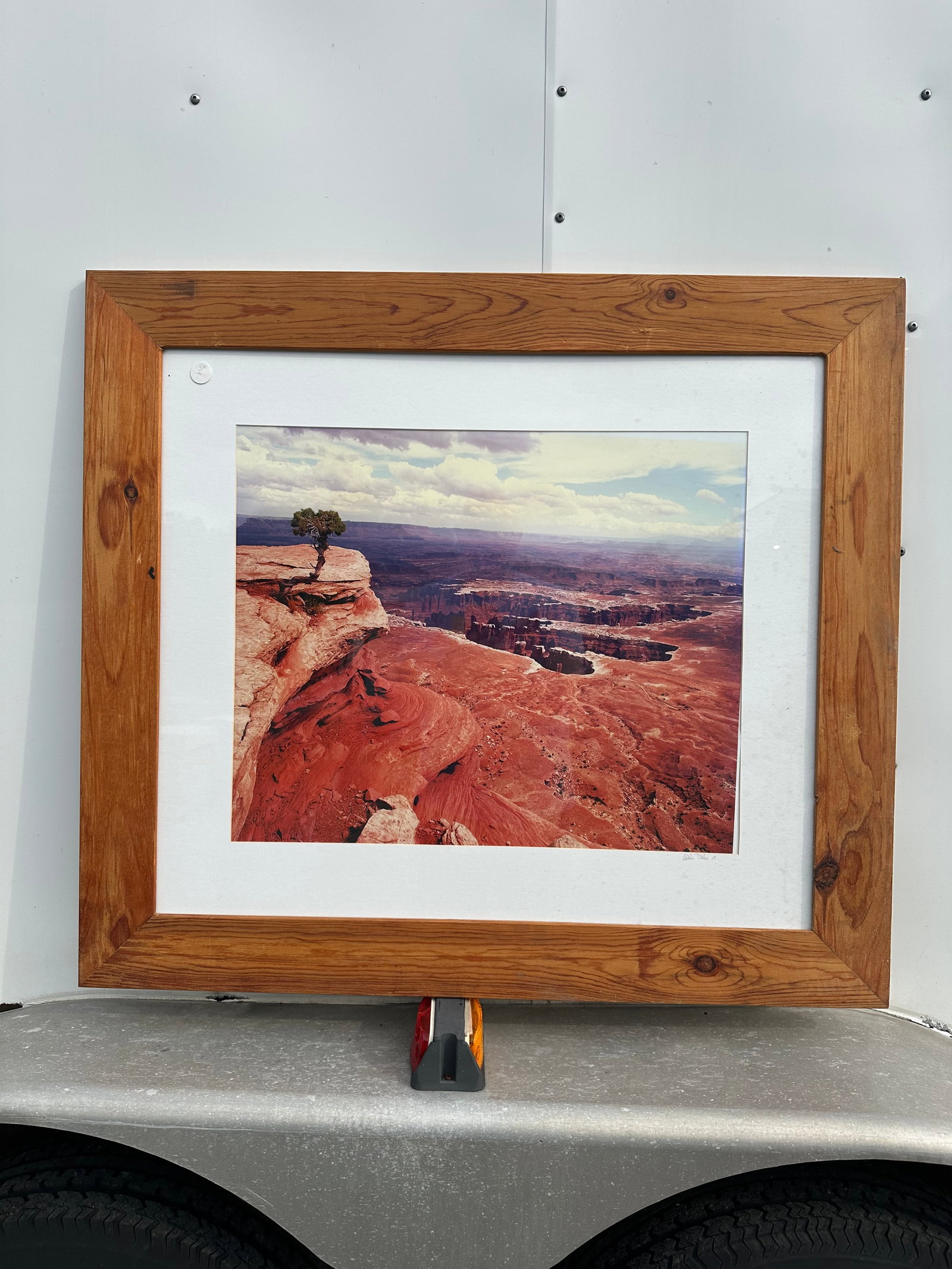 Framed Canyon Print Titled “Alone” Signed Eddie Aleo Jr: Framed Canyon Print Titled “Alone” Signed Eddie Aleo Jr. Rustic natural wood frame with glass(maybe plastic). 32 1/2”tall x 36 1/2”wide. .>>>>>>>>>>>>>>READ----READ----READ----Ship