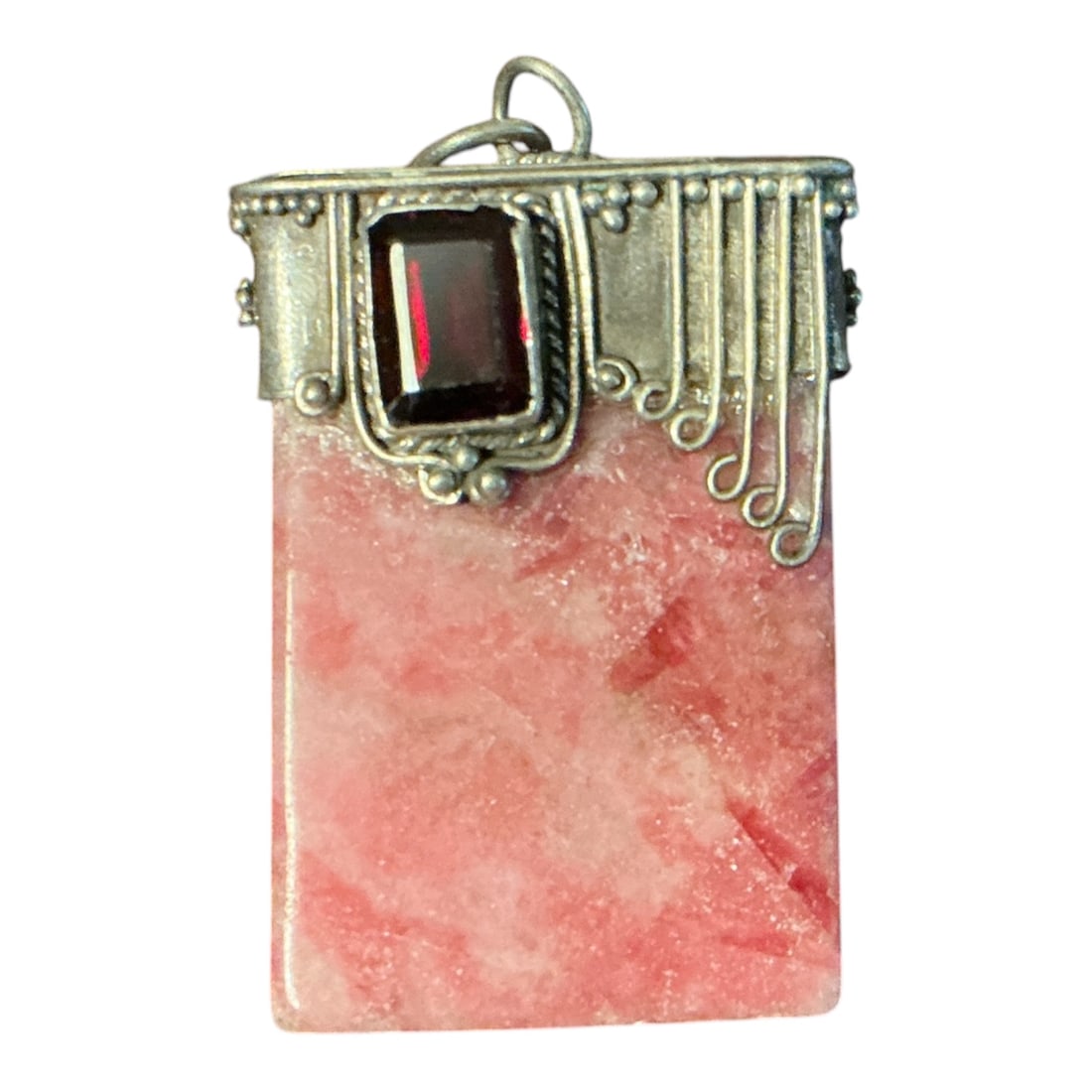 925 Sterling Pendant featuring an Inca Rose Stone w/red Gemstone(garnet?) (1 of 3)