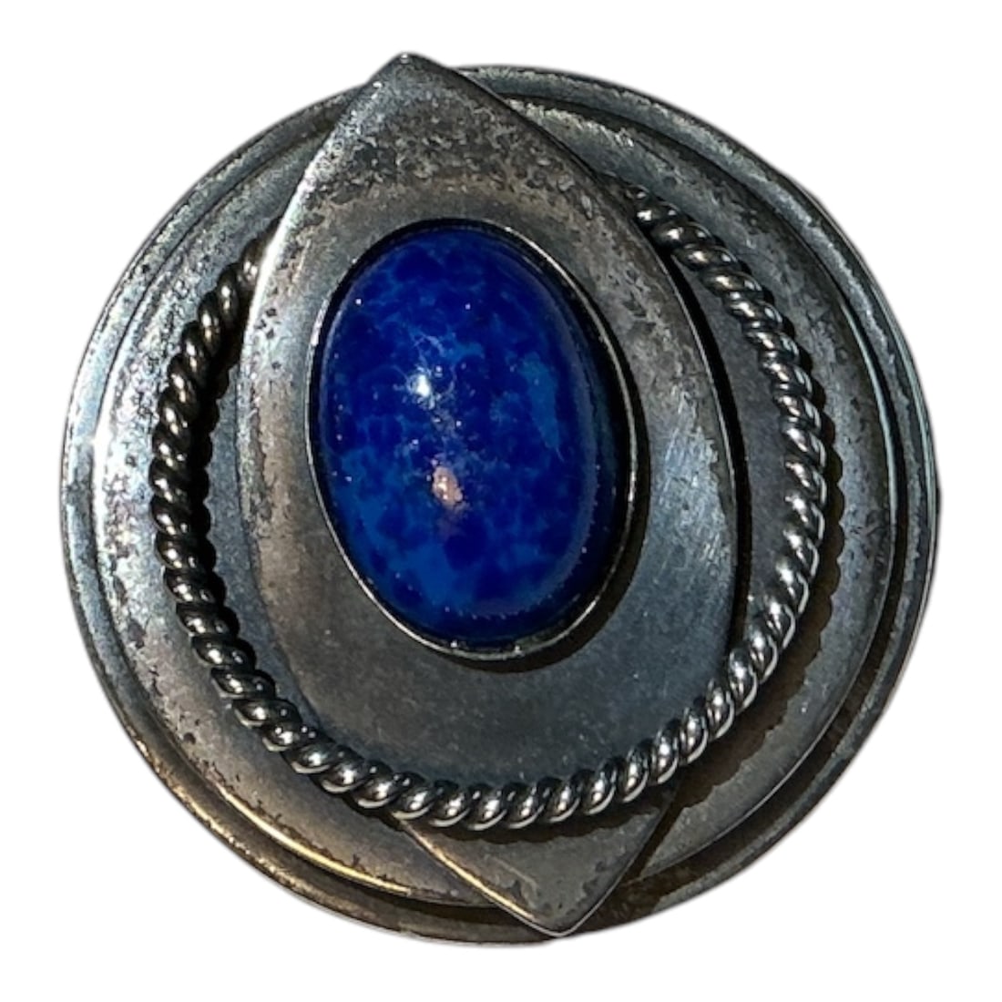 Estate Brooch: Estate Brooch. Looks like silver but there are no marks. References suggest it is Navajo-made but without provenance and the bidder must decide these issues for themselves. .>>>>>>>>>>>>>>READ----READ