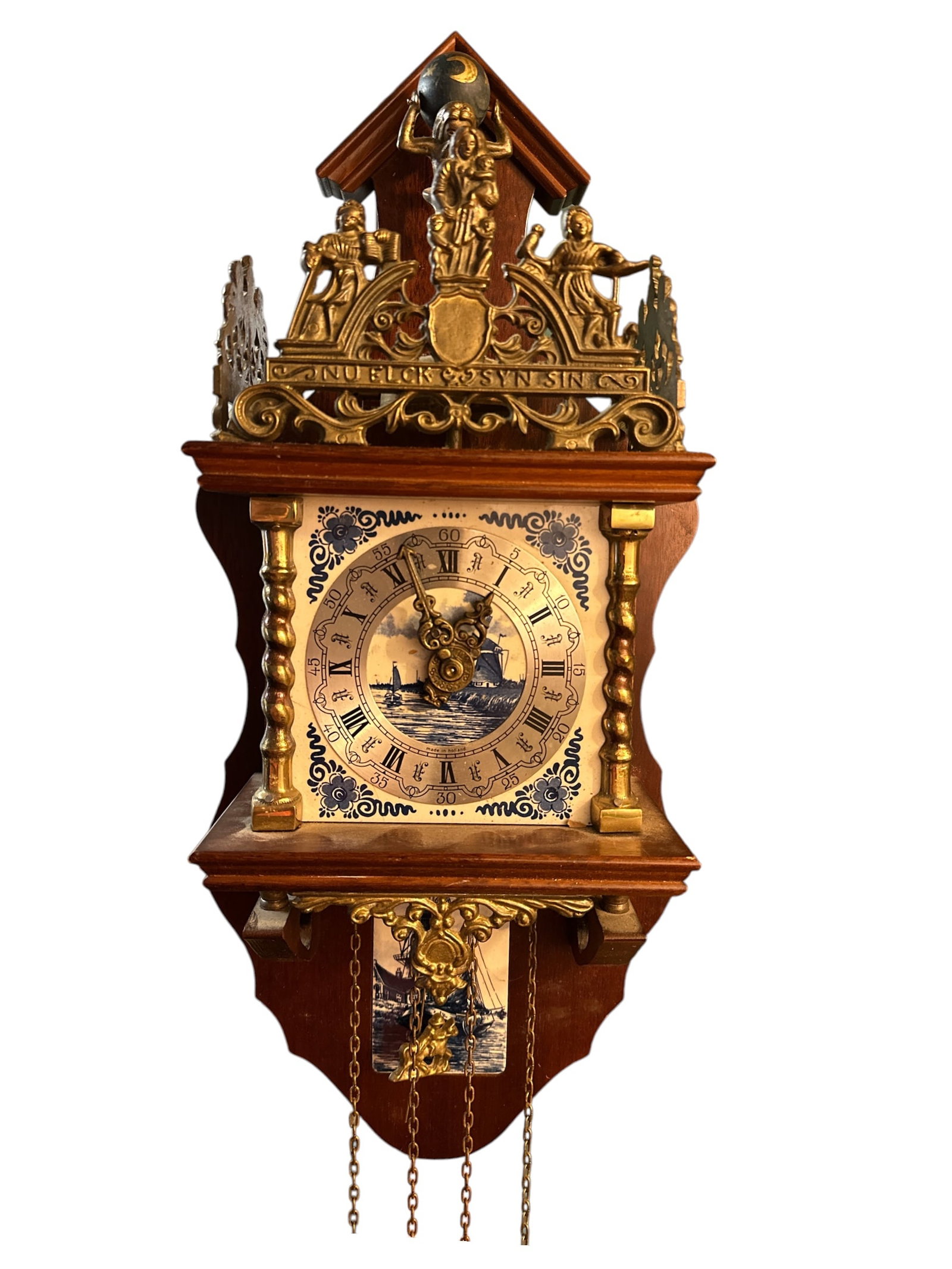 Traditional Dutch Zaanse Style Wall Clock with Delft-style Face and Atlas Holding The World (1 of 6)