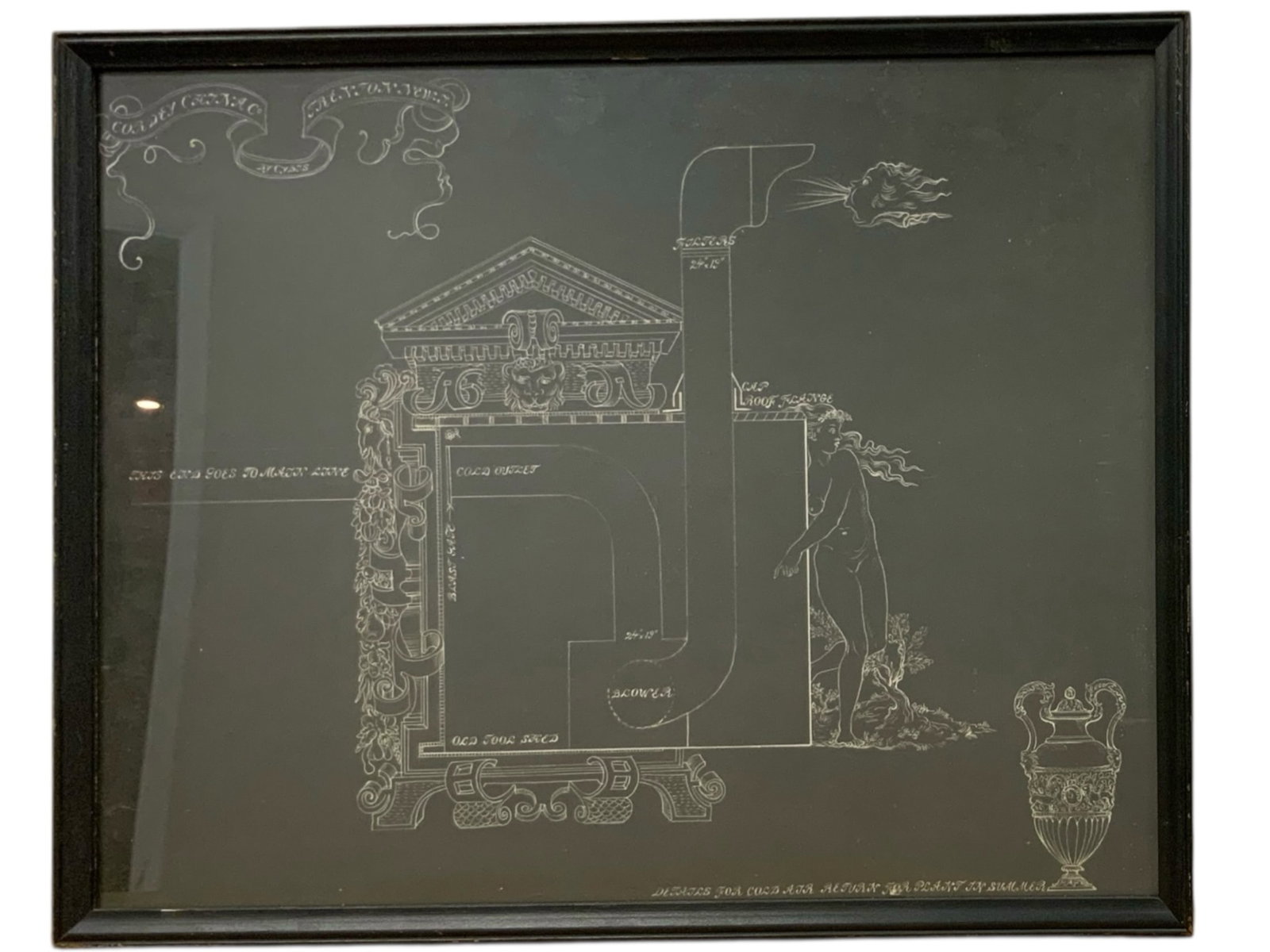 Framed Photostat Boleslaw Cybis Sketch Illustrating Heating Duct Plan c1942: Framed Photostat Boleslaw Cybis Sketch Illustrating Heating Duct Plan c1942. 18 n1/2" x 23 3/4". .>>>>>>>>>>>>>>READ—-READ—-READ—-Shipping for this lot is available ONLY THROUGH